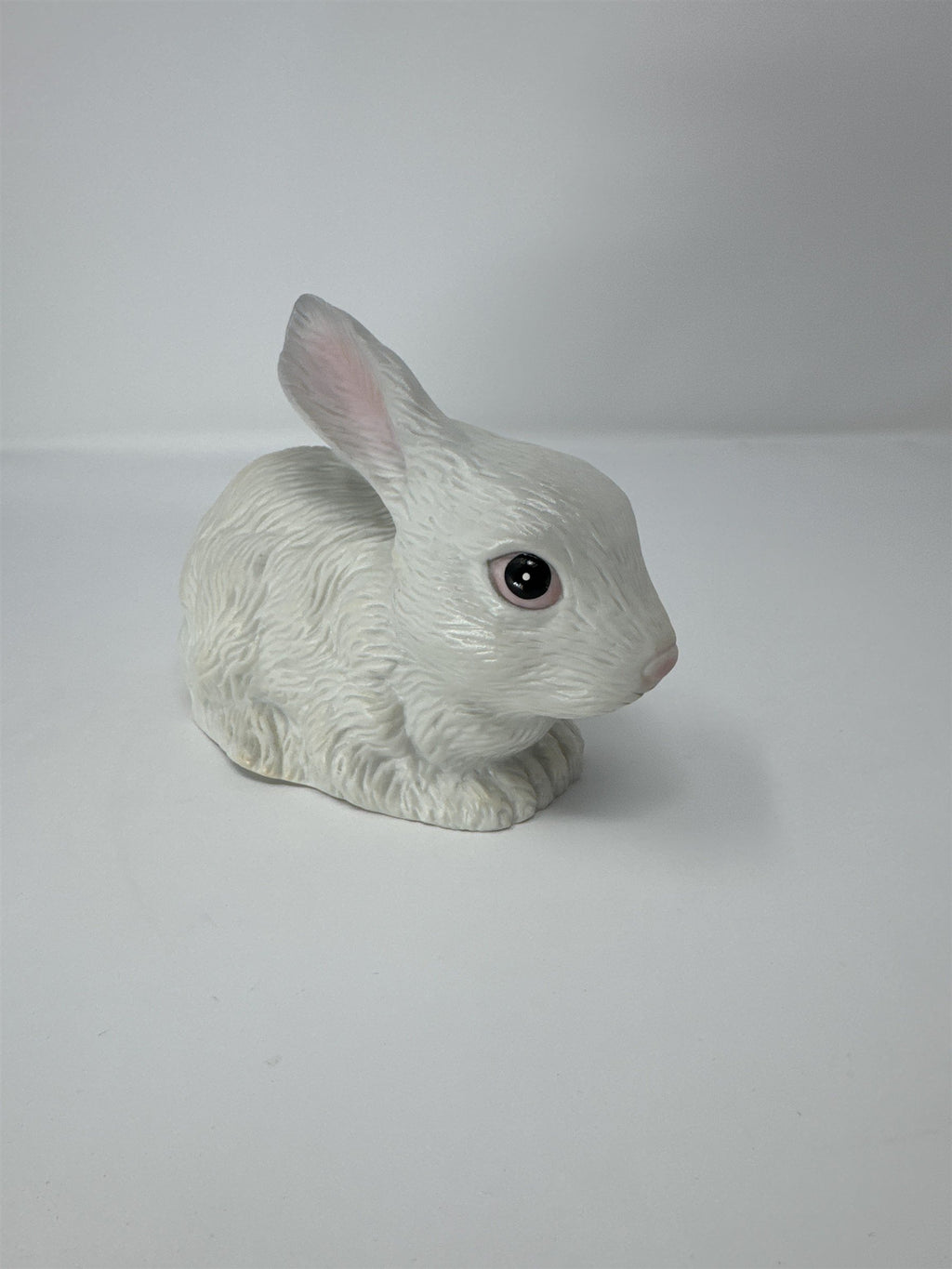 Vtg White Rabbit Bunny Figurine Ceramic Textured Fur Pink Ears Thailand