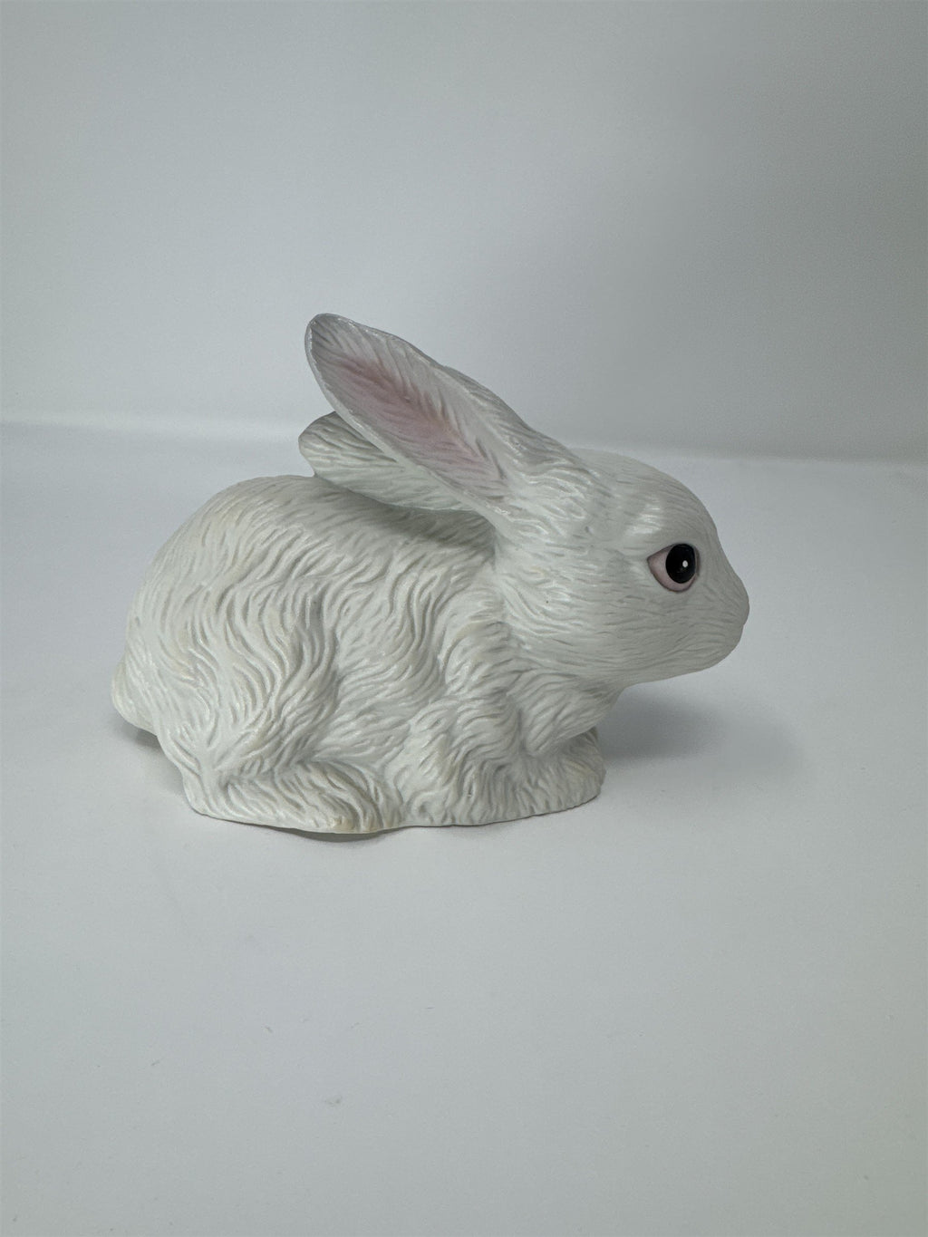 Vtg White Rabbit Bunny Figurine Ceramic Textured Fur Pink Ears Thailand