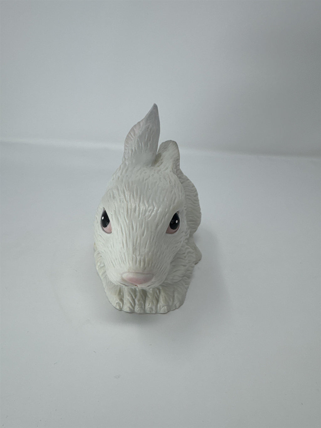 Vtg White Rabbit Bunny Figurine Ceramic Textured Fur Pink Ears Thailand