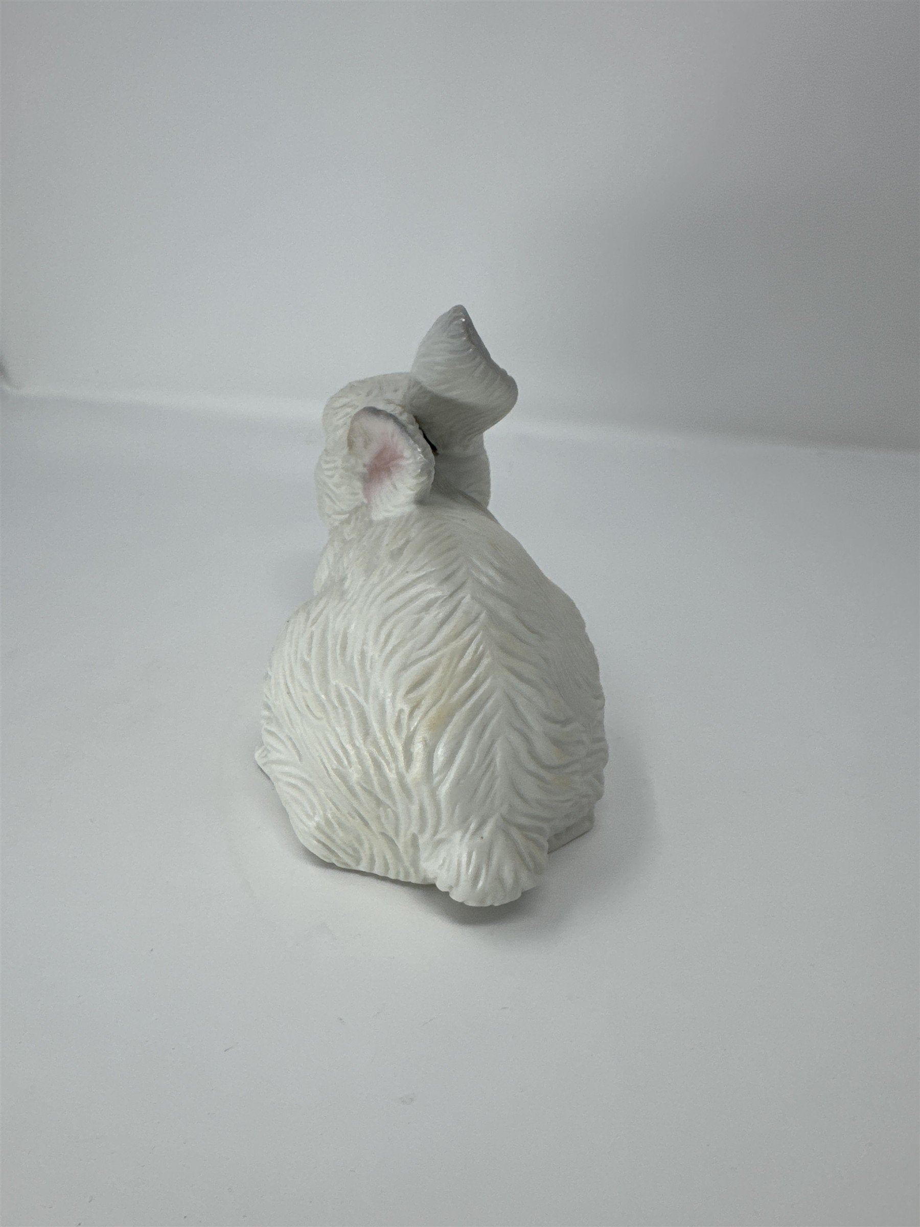 Vtg White Rabbit Bunny Figurine Ceramic Textured Fur Pink Ears Thailand
