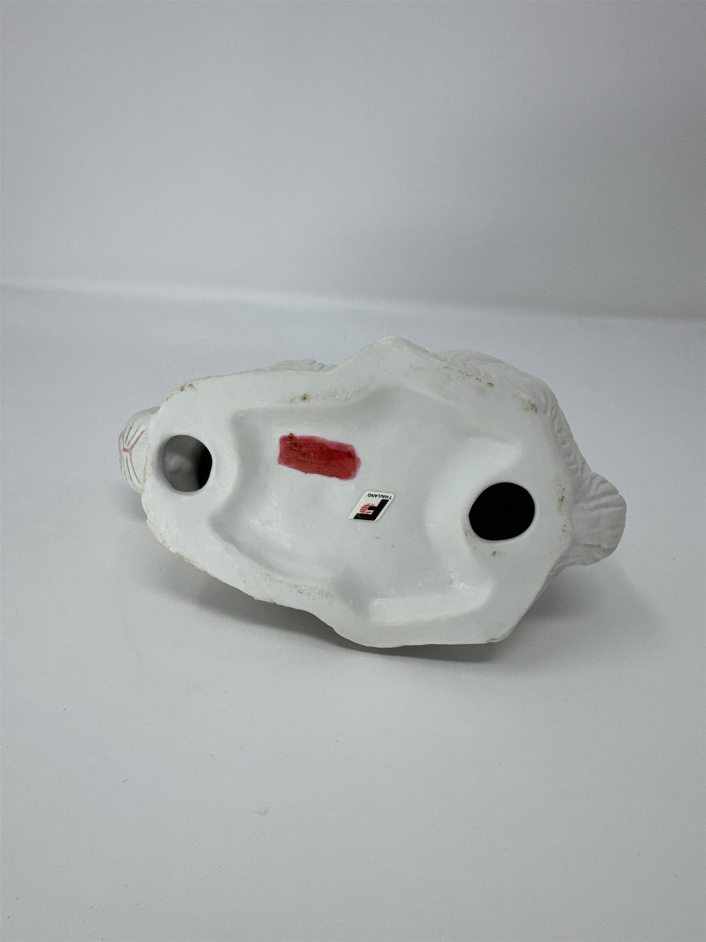 Vtg White Rabbit Bunny Figurine Ceramic Textured Fur Pink Ears Thailand