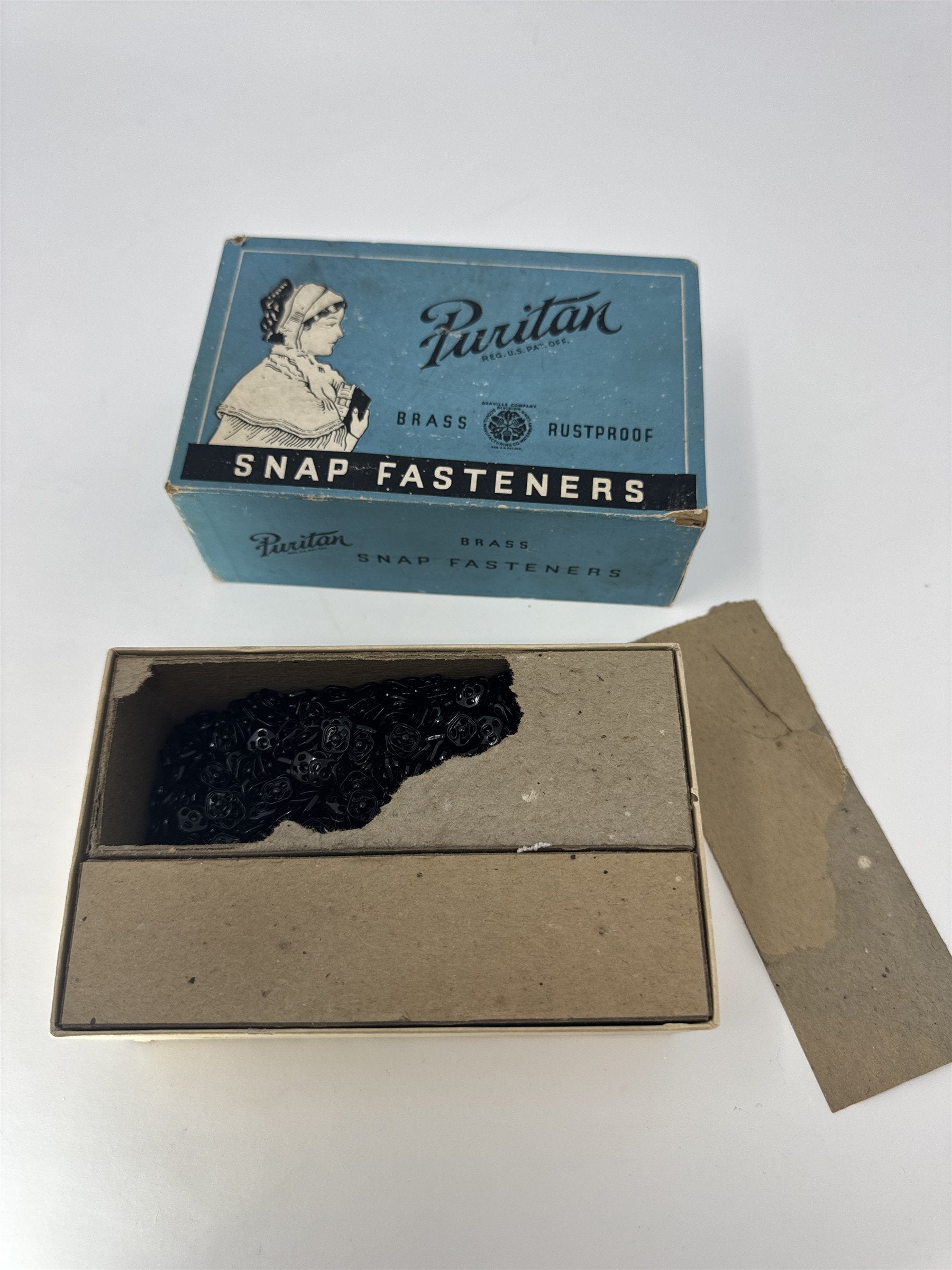 Vtg Puritan Brass Snap Fasteners Black Square Size 1-0 Rustproof Great Gross Box