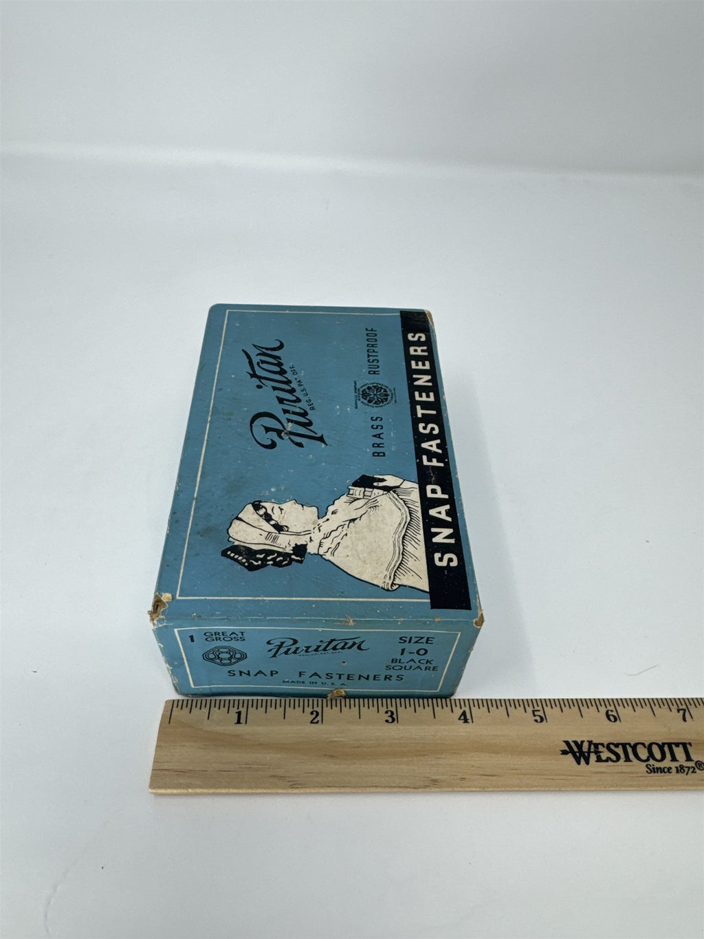 Vtg Puritan Brass Snap Fasteners Black Square Size 1-0 Rustproof Great Gross Box
