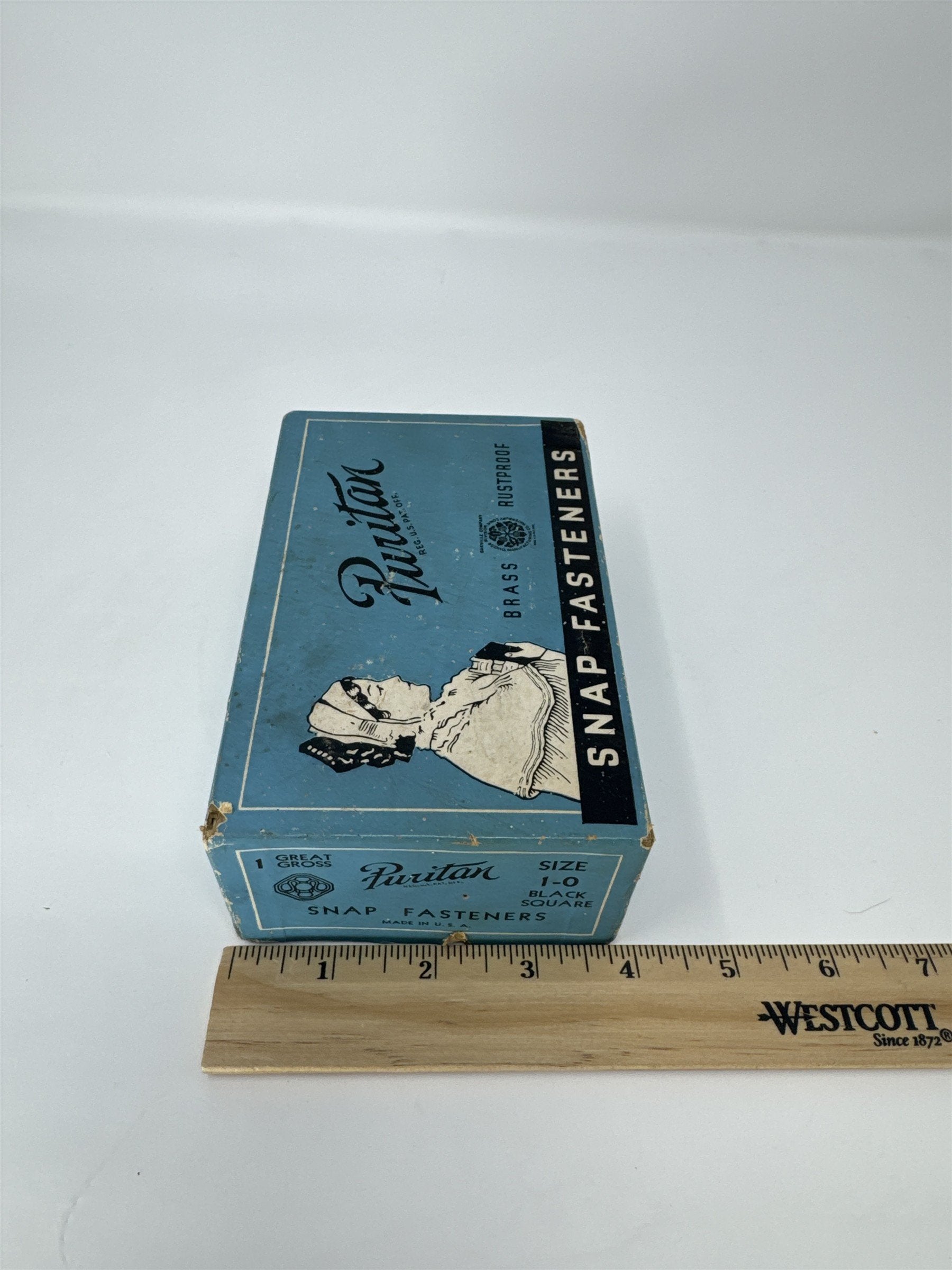 Vtg Puritan Brass Snap Fasteners Black Square Size 1-0 Rustproof Great Gross Box
