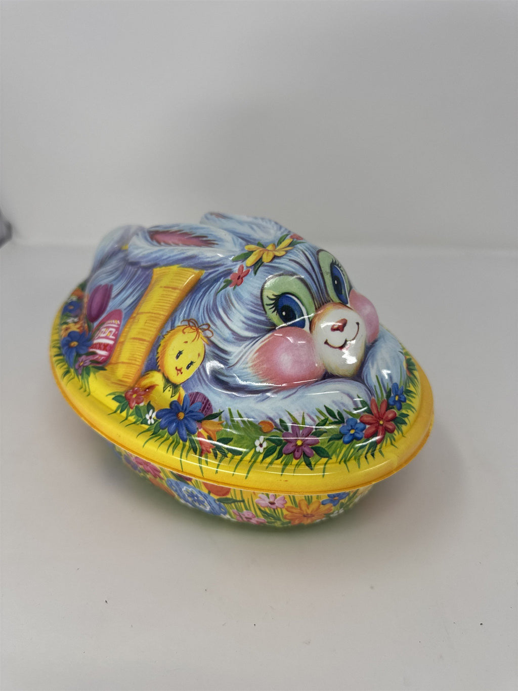 Vtg Ullman Co Easter Bunny Chick 2 Pc Basket Container Made in USA Kitschy
