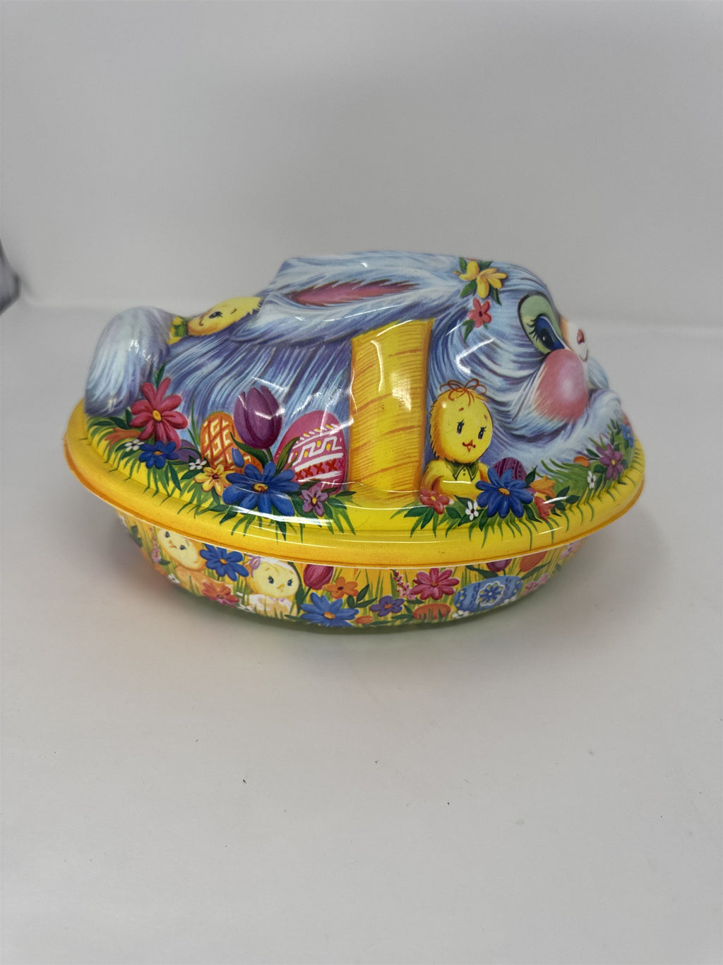 Vtg Ullman Co Easter Bunny Chick 2 Pc Basket Container Made in USA Kitschy