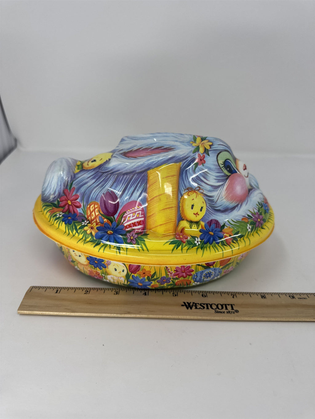 Vtg Ullman Co Easter Bunny Chick 2 Pc Basket Container Made in USA Kitschy
