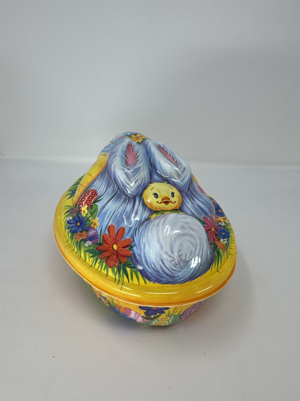 Vtg Ullman Co Easter Bunny Chick 2 Pc Basket Container Made in USA Kitschy
