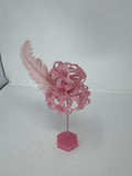 Vtg Hong Kong Style Pink Plastic Flower Tree Feather Bird Ornament MCM Kitschy