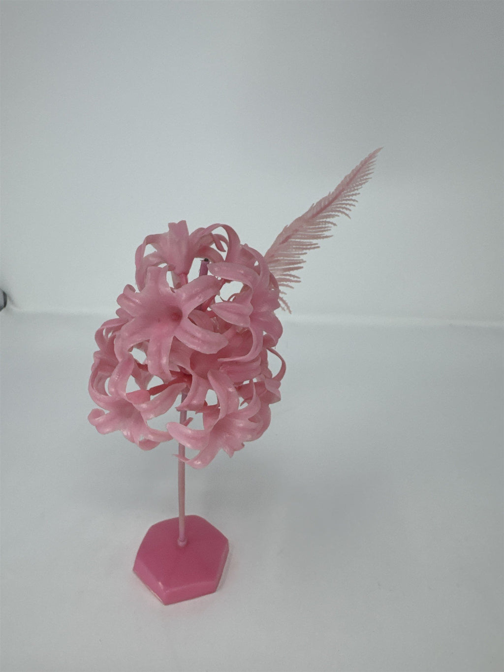Vtg Hong Kong Style Pink Plastic Flower Tree Feather Bird Ornament MCM Kitschy