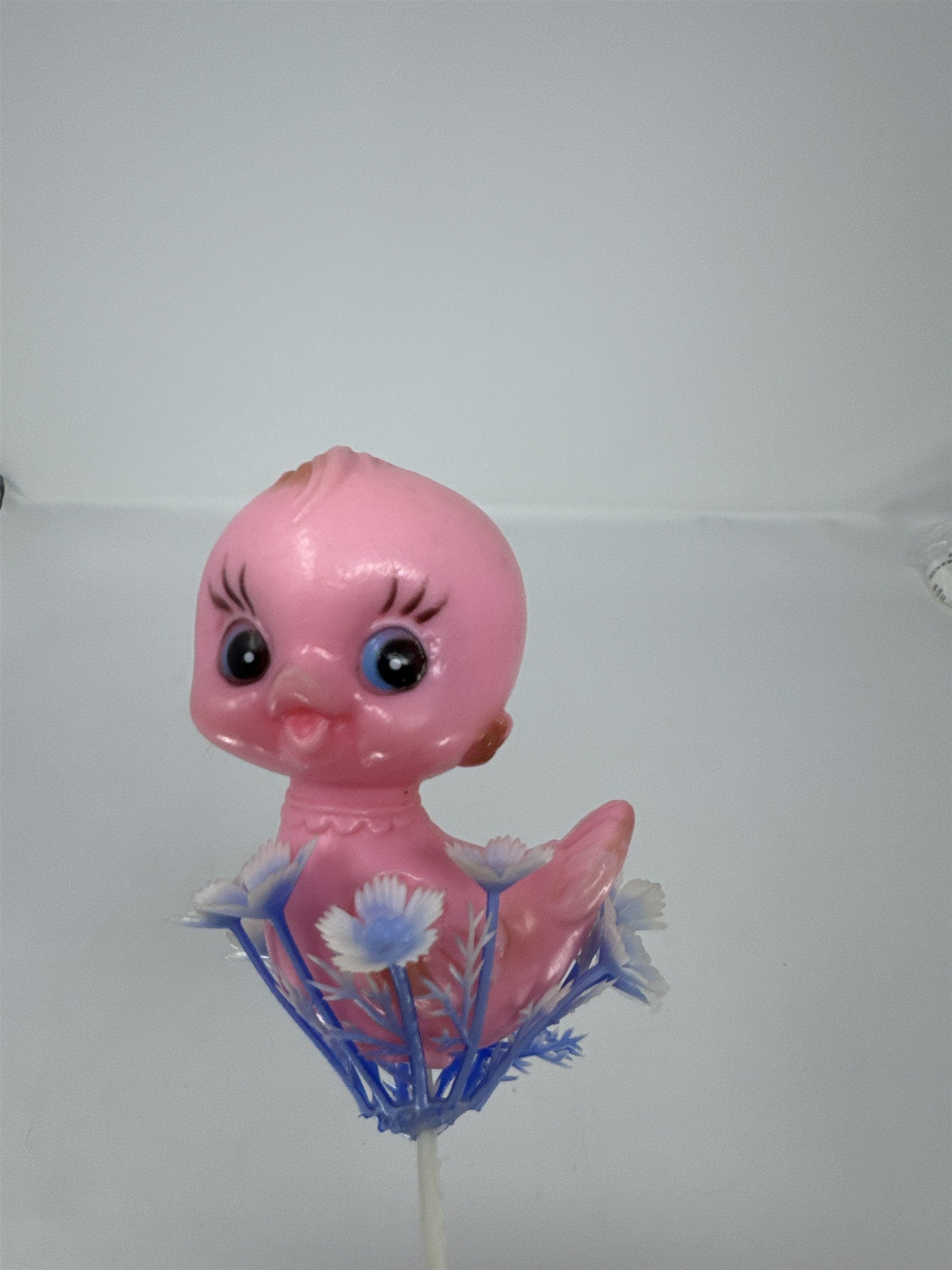 Vtg Pink Plastic Duck Floral Pick Big Eye Duckling Retro MCM Baby Shower Craft