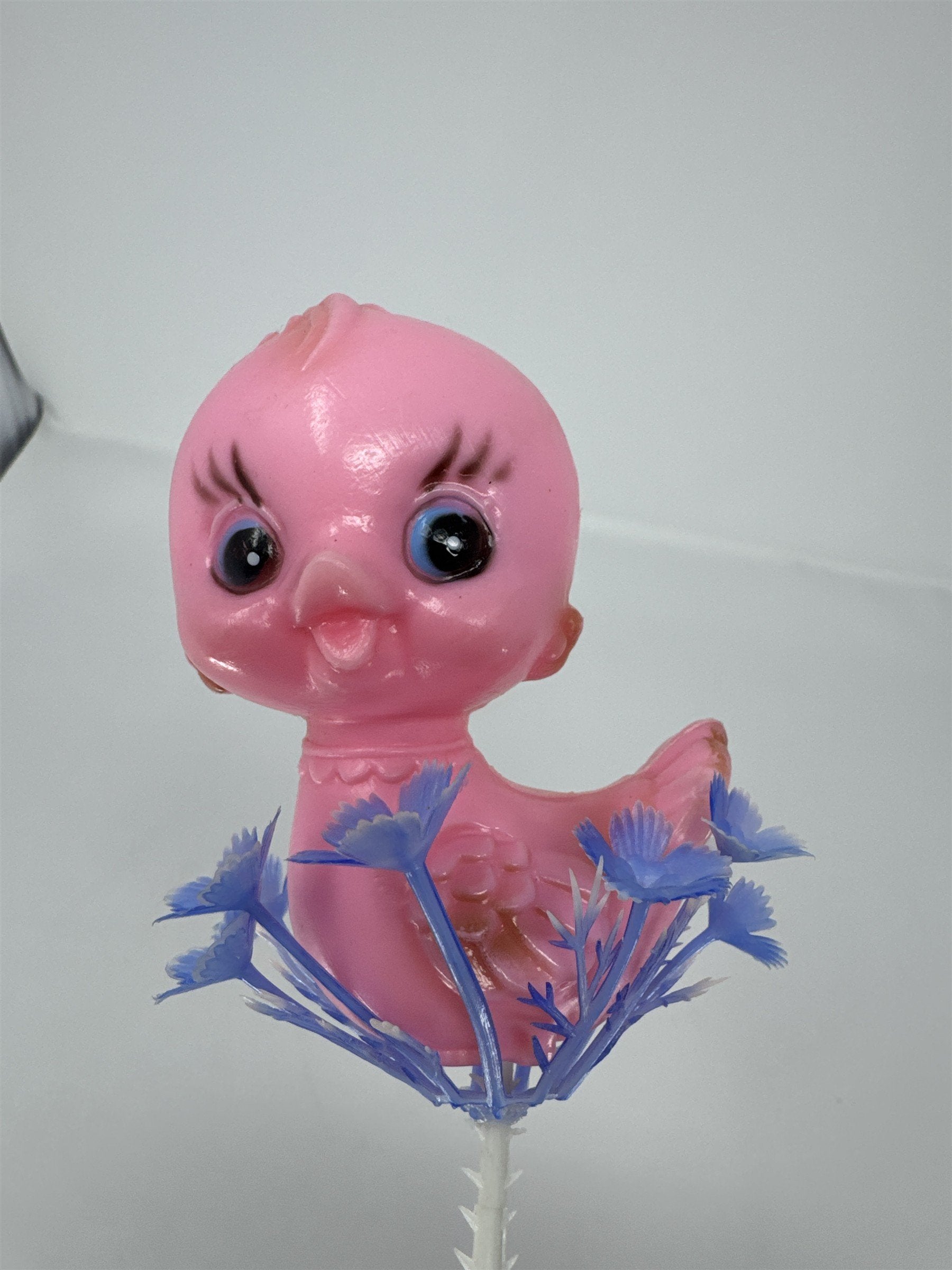 Vtg Pink Plastic Duck Floral Pick Big Eye Duckling Retro Baby Shower Craft MCM