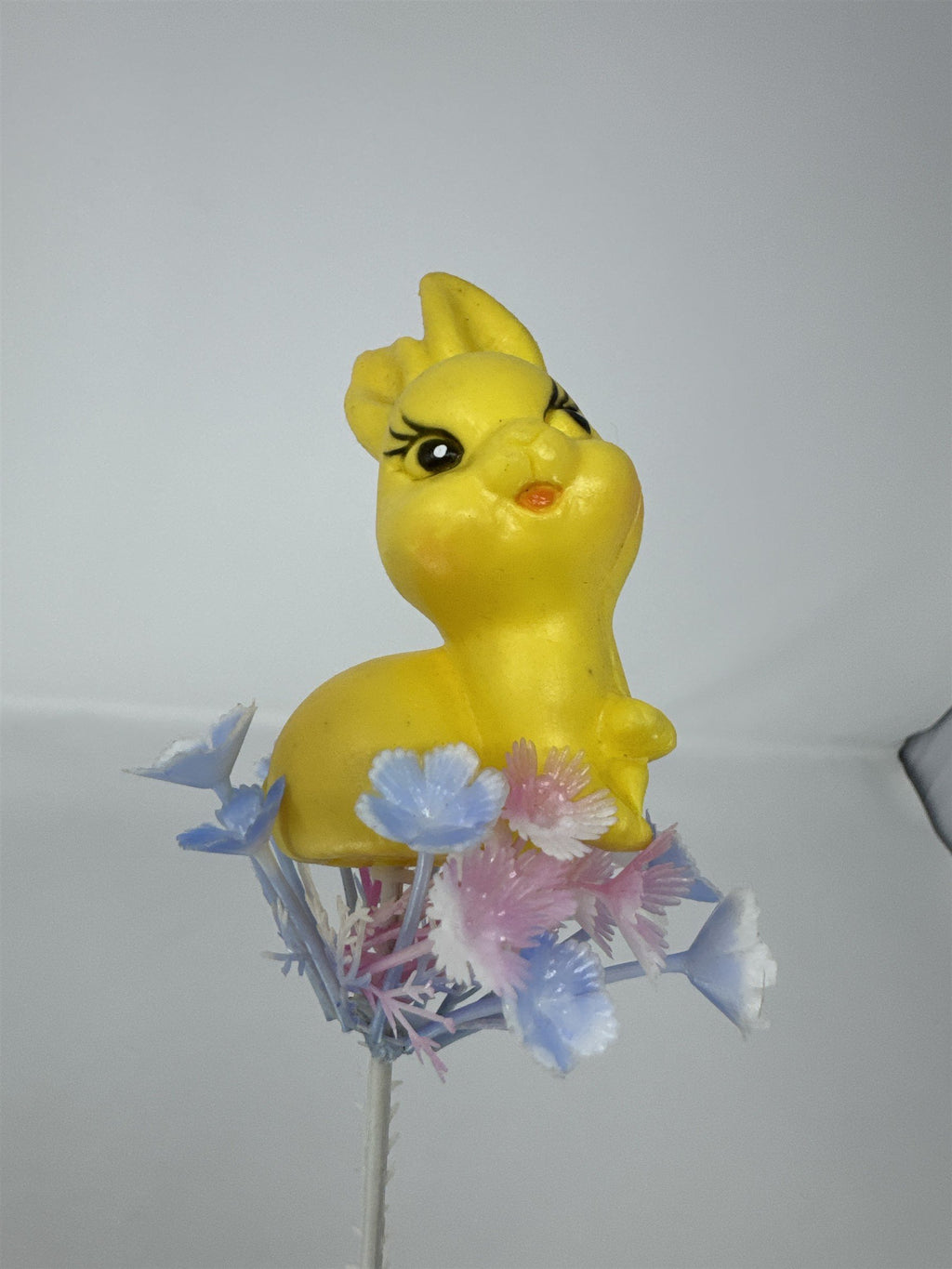 Vtg Yellow Plastic Bunny Rabbit Floral Pick Big Eye MCM Retro Easter Craft 12"