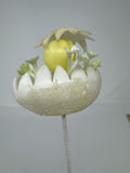 Vtg Sugared Cracked Easter Egg Floral Pick Chick Flower MCM Retro Craft 11"