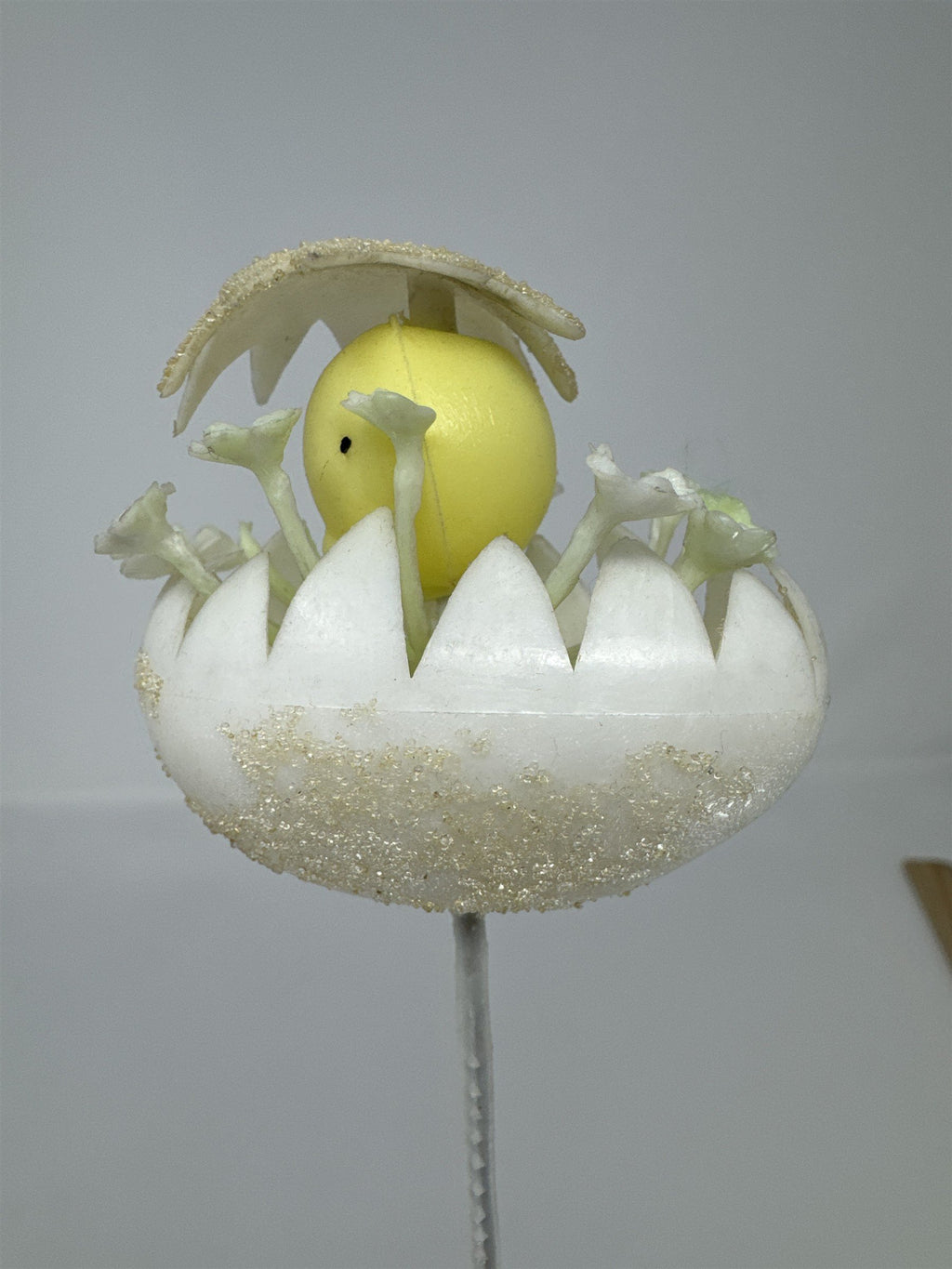 Vtg Sugared Cracked Easter Egg Floral Pick Chick Flower MCM Retro Craft 11"