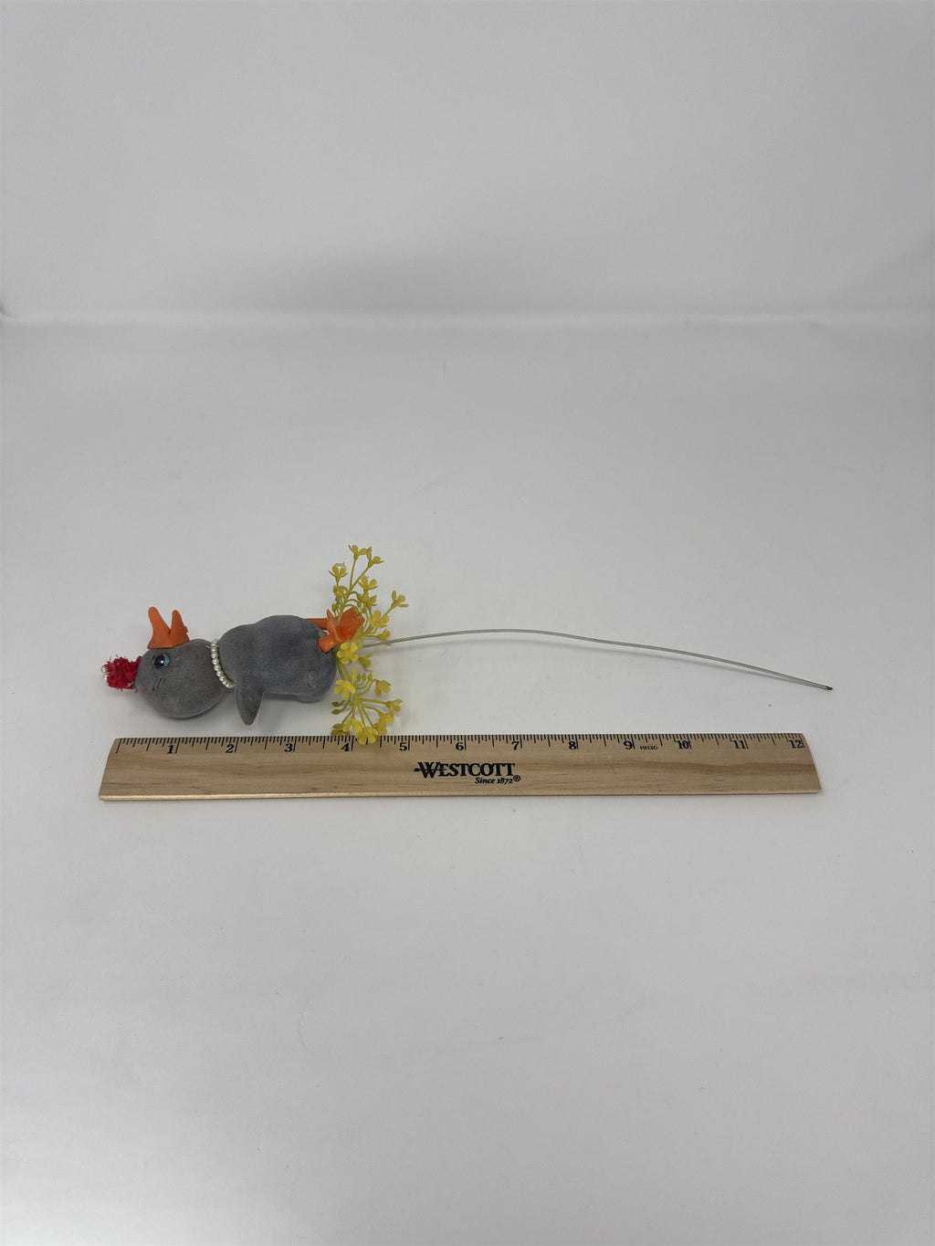 Vtg Grey Flocked Duckling Floral Pick Pearl Necklace Red Hat MCM Big Eye