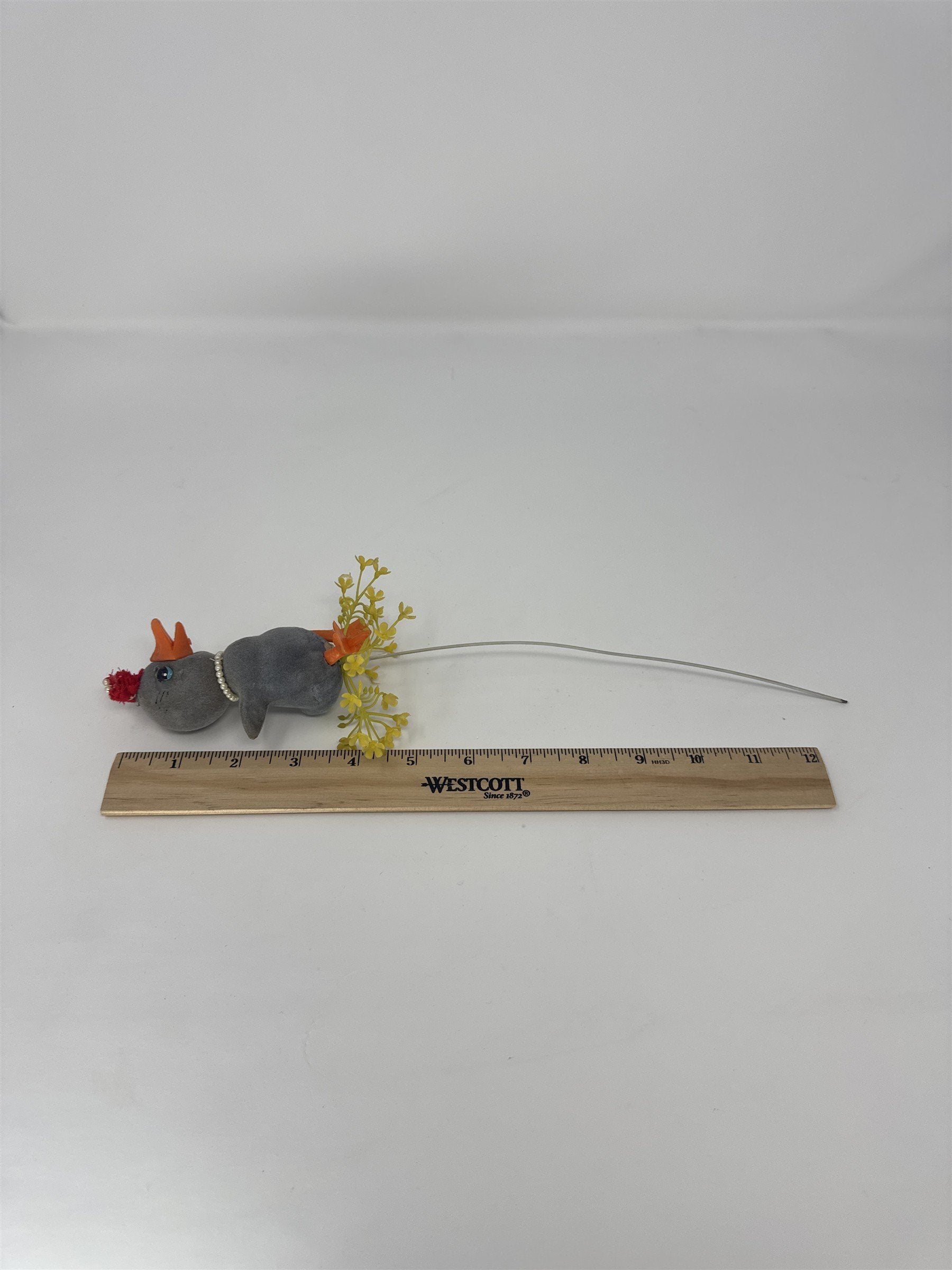Vtg Grey Flocked Duckling Floral Pick Pearl Necklace Red Hat MCM Big Eye