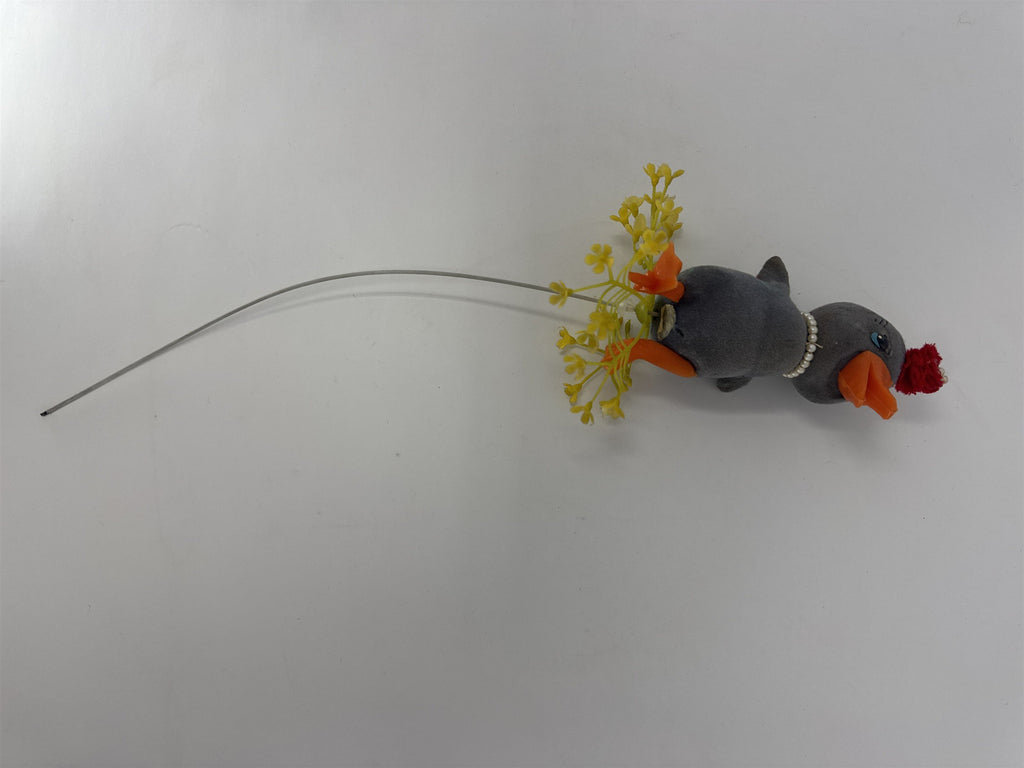 Vtg Grey Flocked Duckling Floral Pick Pearl Necklace Red Hat MCM Big Eye