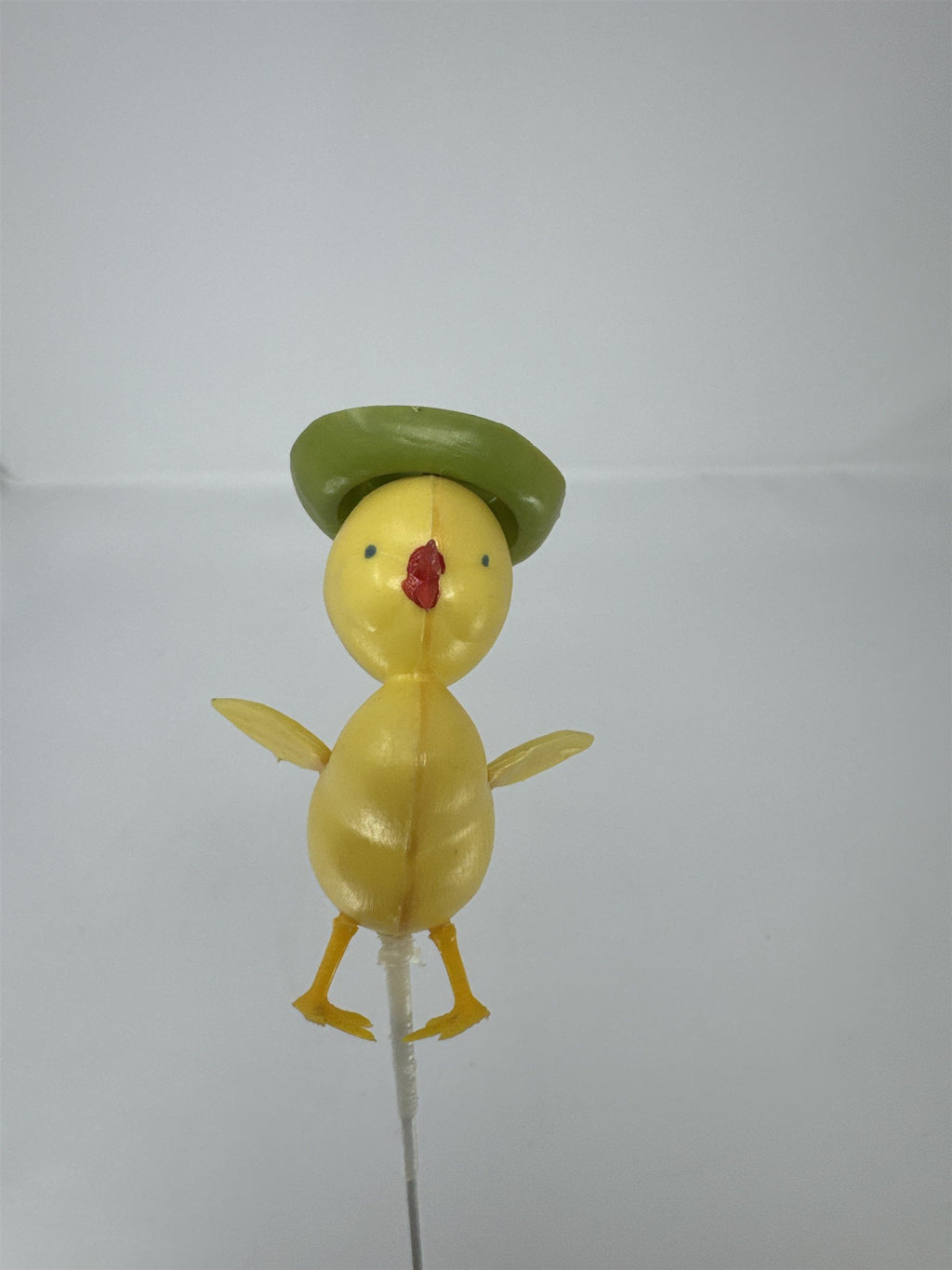 Vtg Yellow Plastic Duckling Floral Pick Green Hat MCM Retro Craft 13"