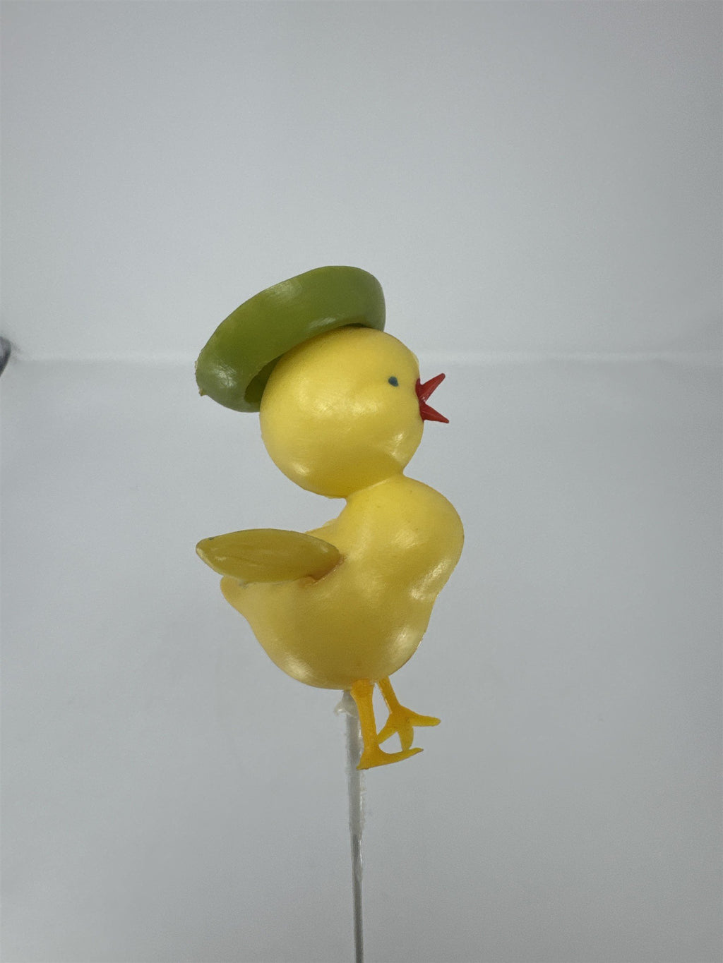 Vtg Yellow Plastic Duckling Floral Pick Green Hat MCM Retro Craft 13"