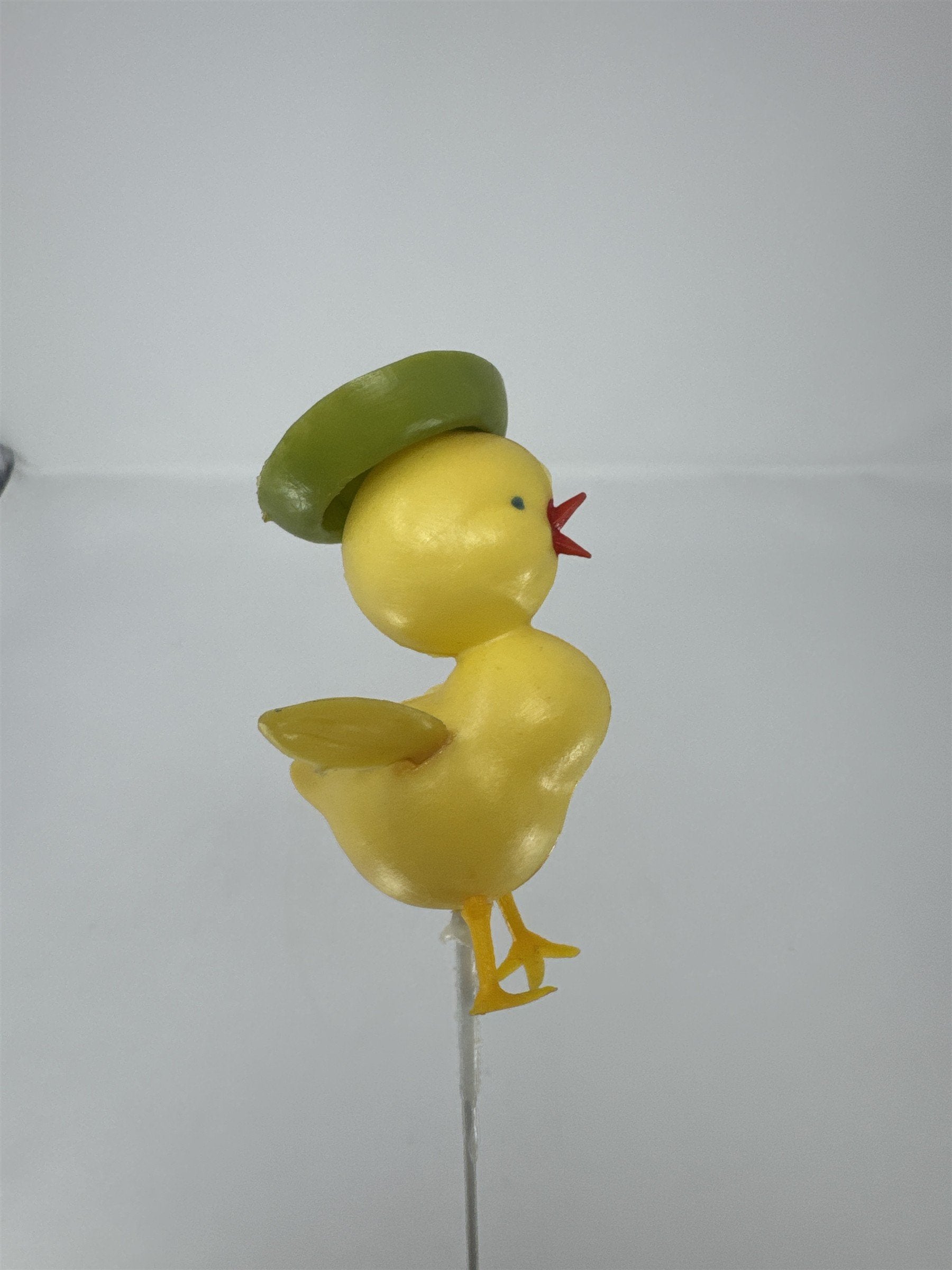Vtg Yellow Plastic Duckling Floral Pick Green Hat MCM Retro Craft 13"