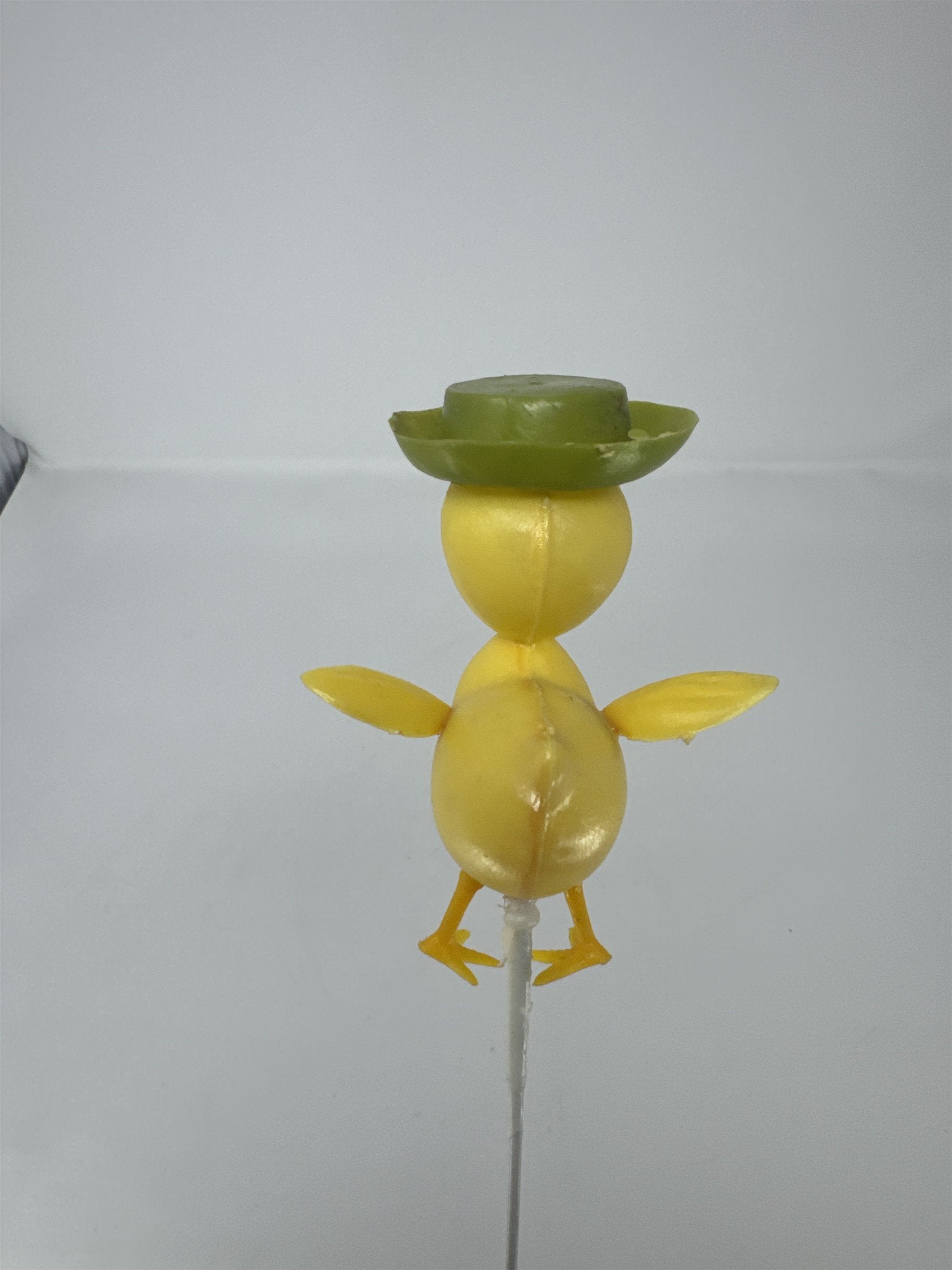 Vtg Yellow Plastic Duckling Floral Pick Green Hat MCM Retro Craft 13"