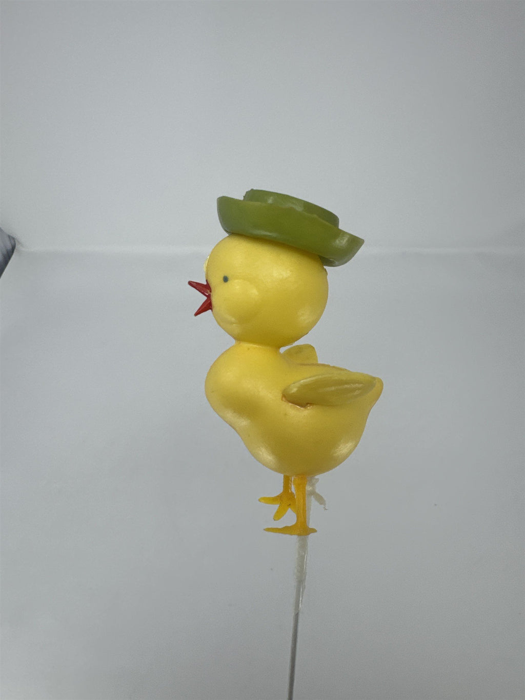Vtg Yellow Plastic Duckling Floral Pick Green Hat MCM Retro Craft 13"
