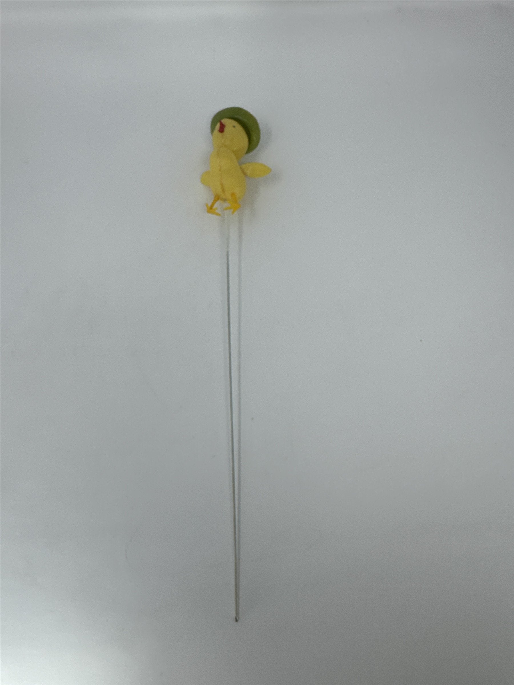 Vtg Yellow Plastic Duckling Floral Pick Green Hat MCM Retro Craft 13"