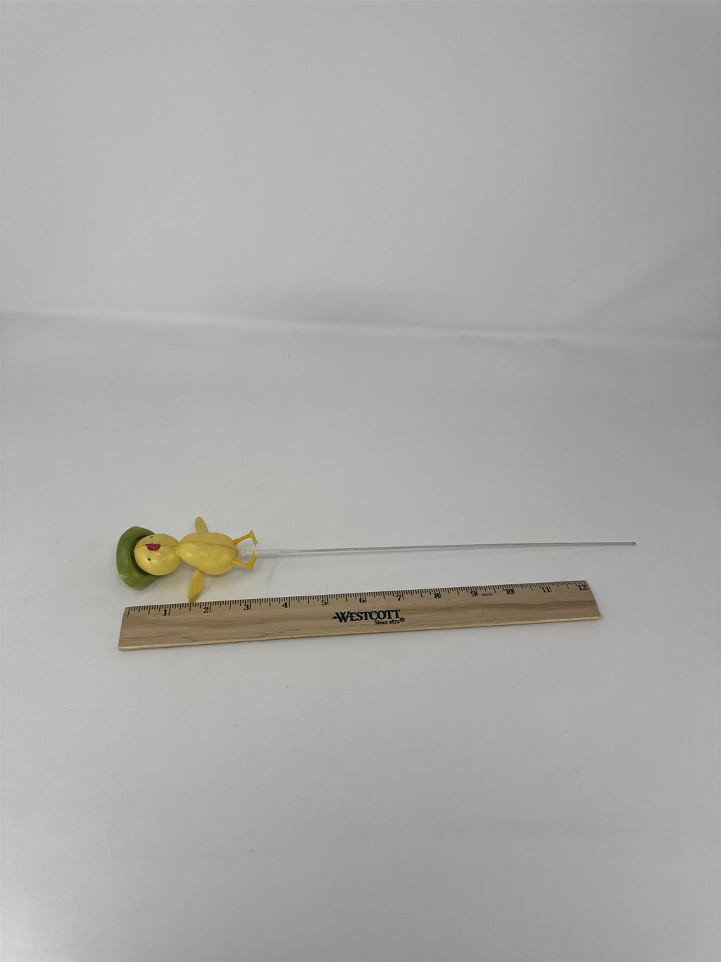 Vtg Yellow Plastic Duckling Floral Pick Green Hat MCM Retro Craft 13"