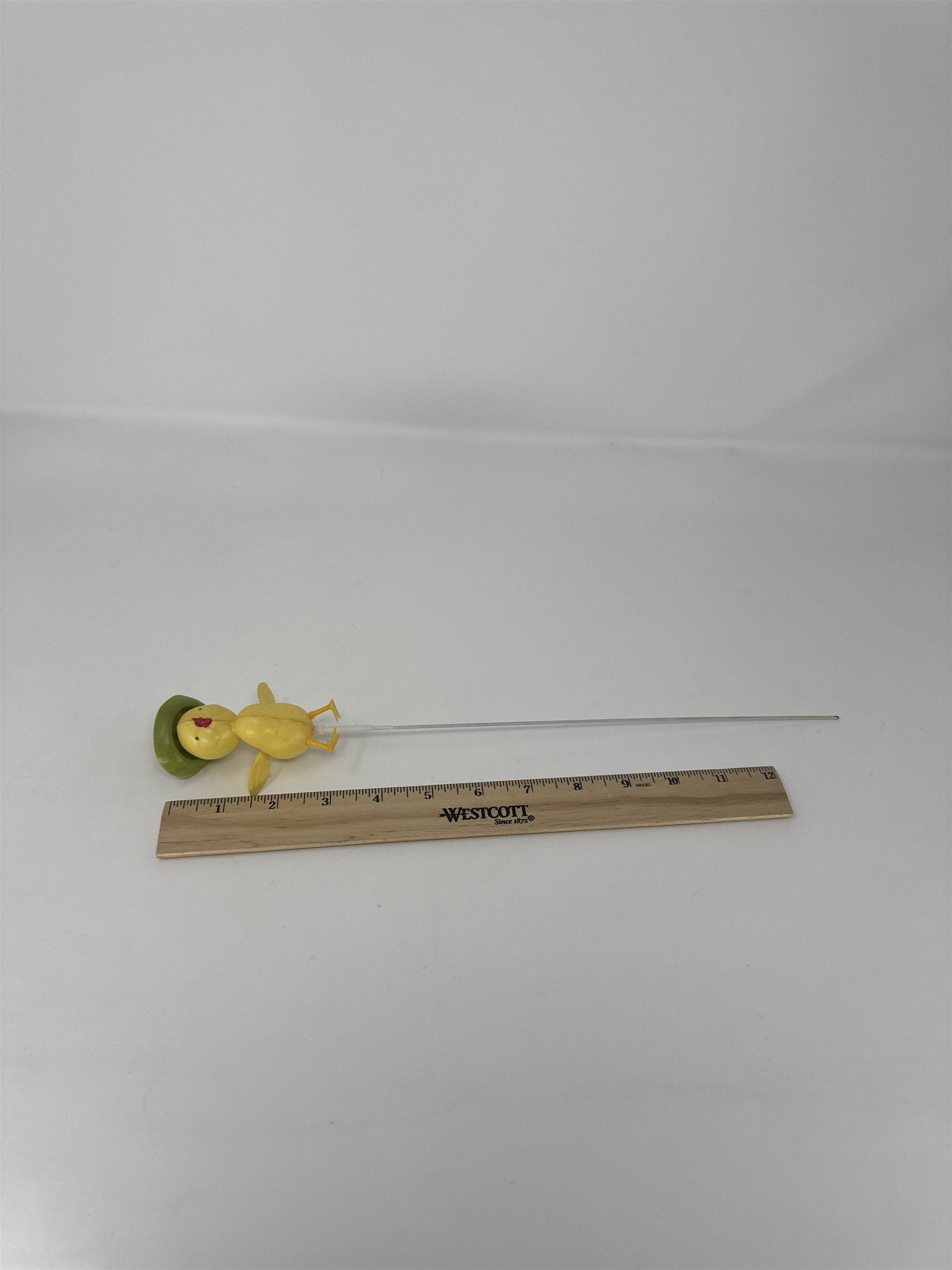 Vtg Yellow Plastic Duckling Floral Pick Green Hat MCM Retro Craft 13"