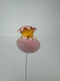 Vtg Easter Pink Sugared Egg Chick Floral Pick Flocked Chenille Ornament Spray 13