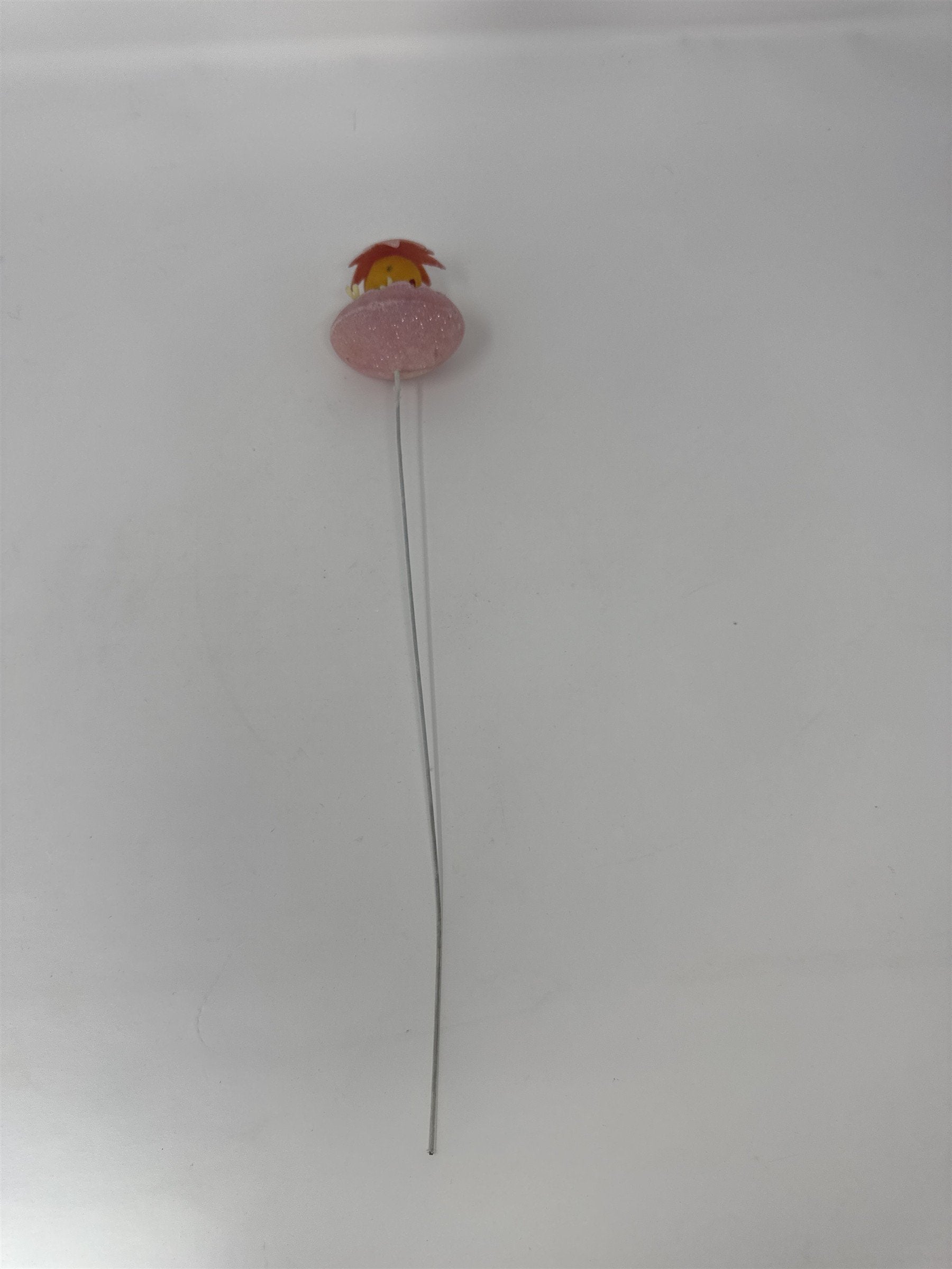 Vtg Easter Pink Sugared Egg Chick Floral Pick Flocked Chenille Ornament Spray 13