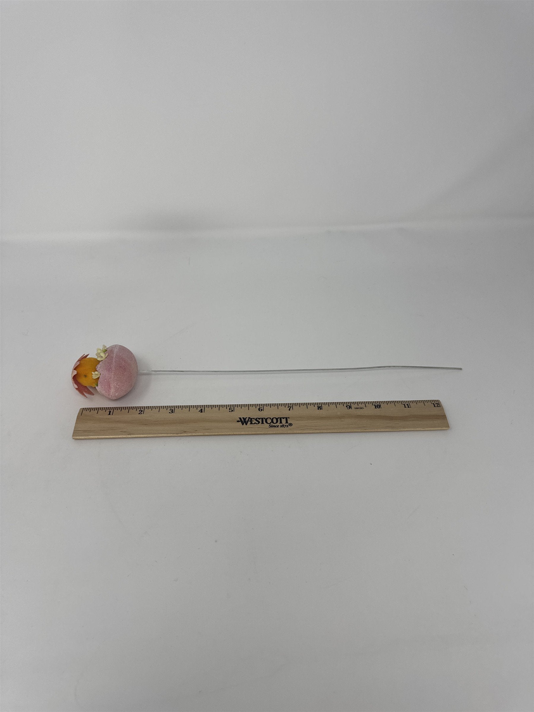 Vtg Easter Pink Sugared Egg Chick Floral Pick Flocked Chenille Ornament Spray 13
