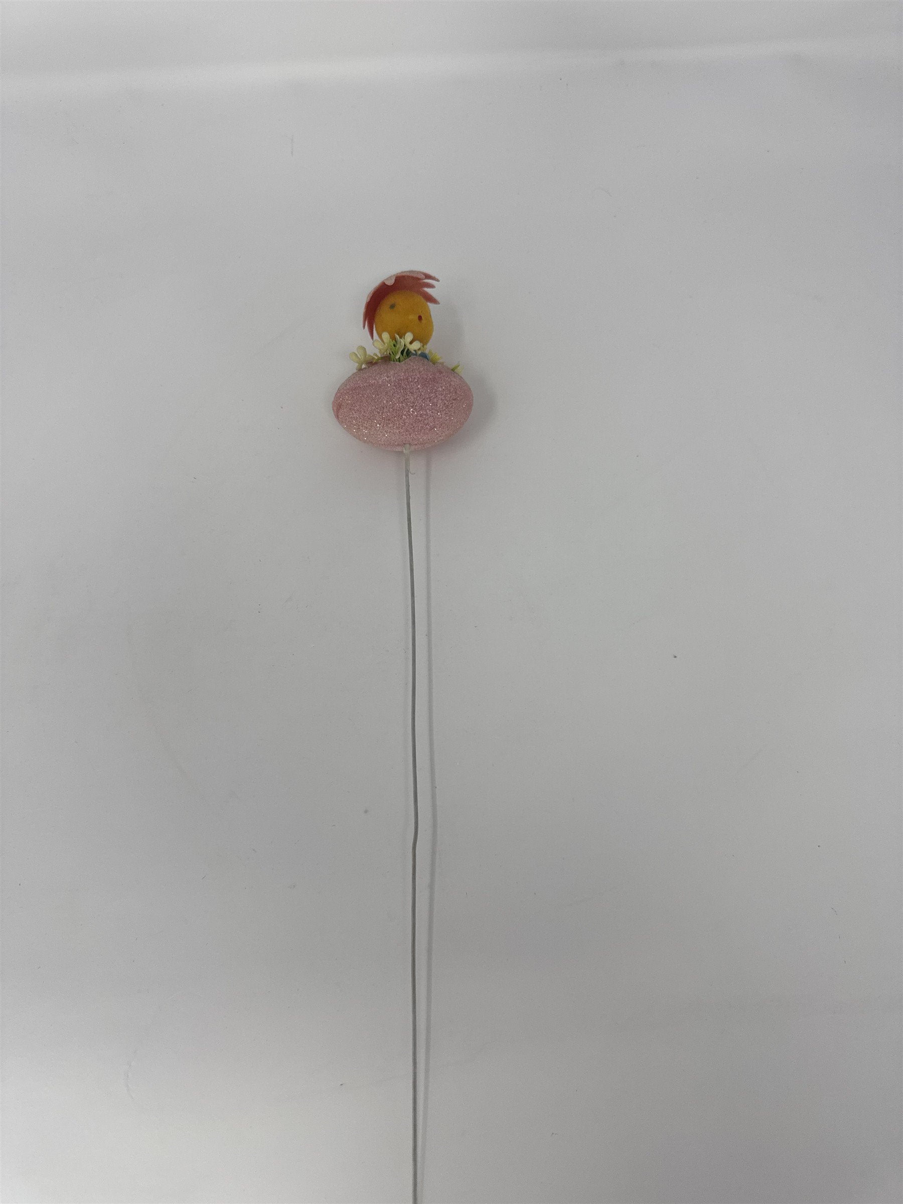 Vtg Easter Pink Sugared Egg Chick Floral Pick Flocked Chenille Ornament Spray
