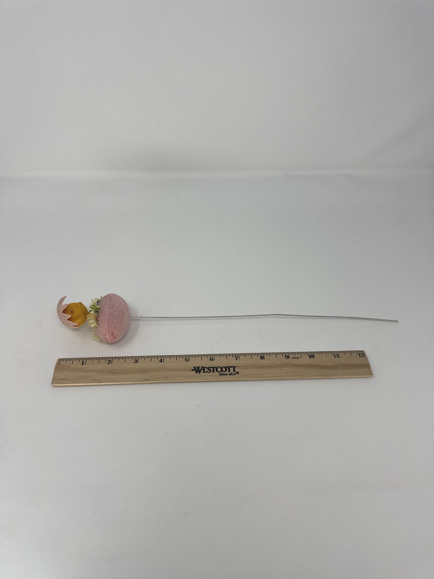 Vtg Easter Pink Sugared Egg Chick Floral Pick Flocked Chenille Ornament Spray