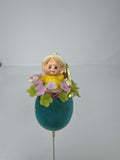 Vtg Easter Flocked Teal Egg Flower Pick Child Elf Figurine Playing Violin