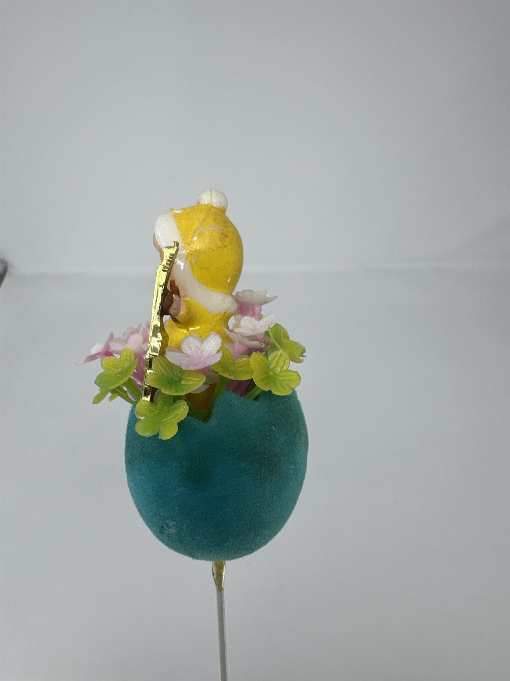 Vtg Easter Flocked Teal Egg Flower Pick Child Elf Figurine Playing Violin
