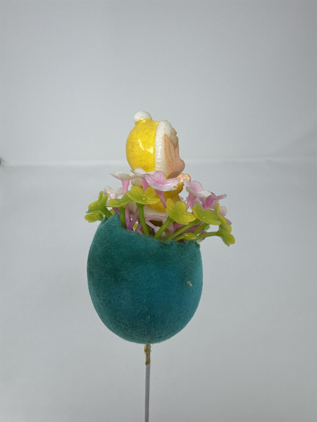 Vtg Easter Flocked Teal Egg Flower Pick Child Elf Figurine Playing Violin