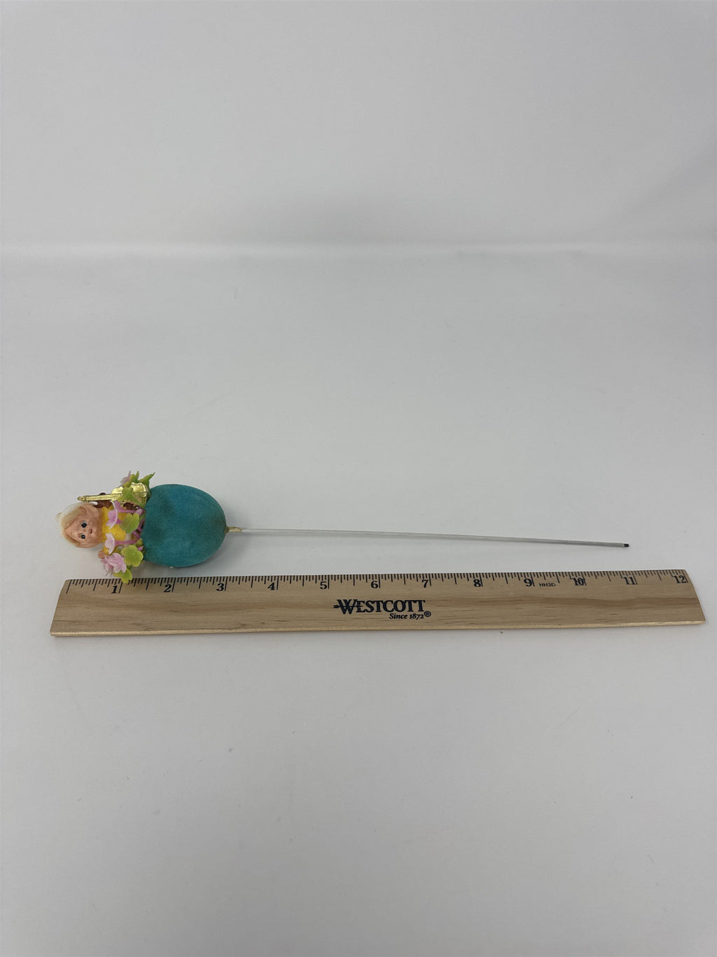 Vtg Easter Flocked Teal Egg Flower Pick Child Elf Figurine Playing Violin