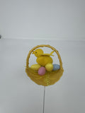 Vtg Easter Basket Chick Floral Pick Flocked Yellow Bird Plastic Eggs Spray 12"