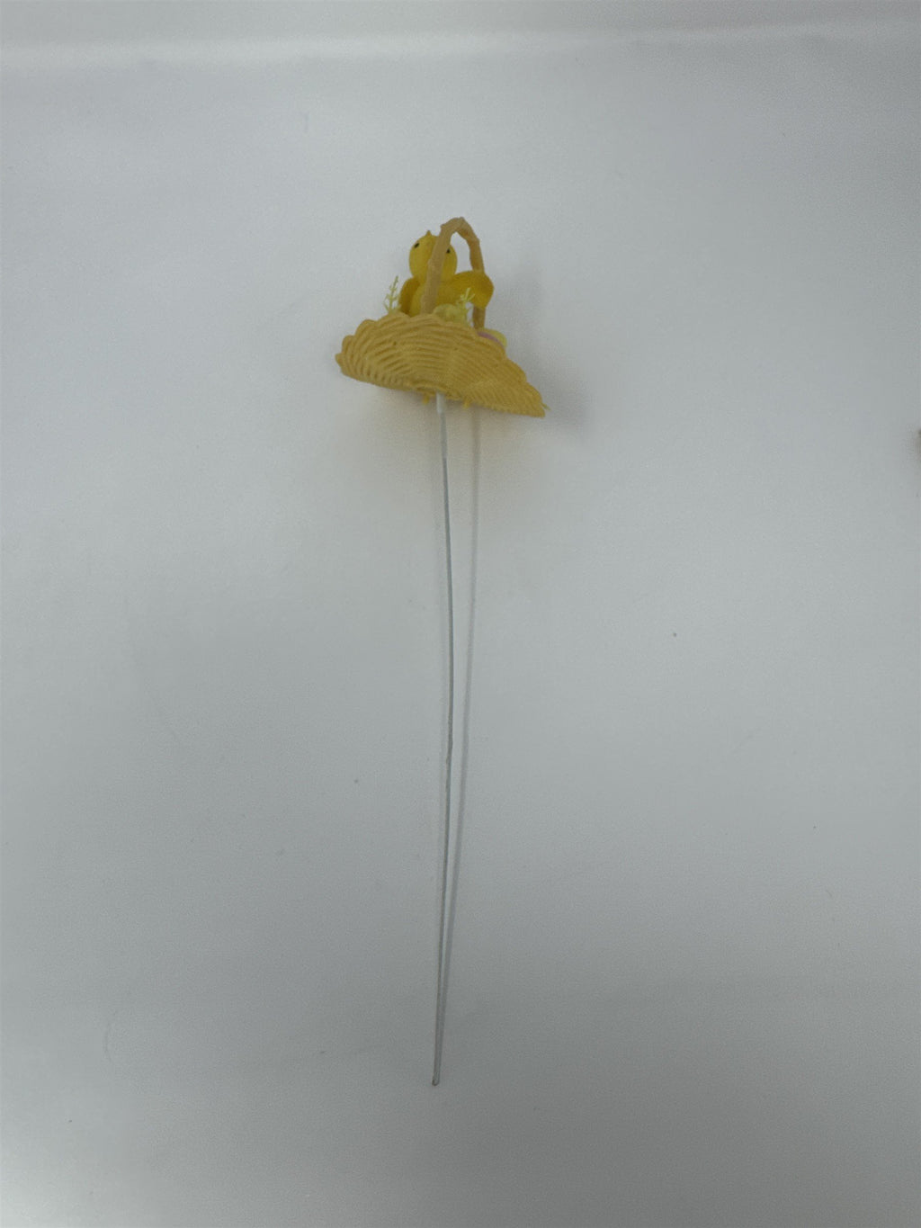 Vtg Easter Basket Chick Floral Pick Flocked Yellow Bird Plastic Eggs Spray 12"