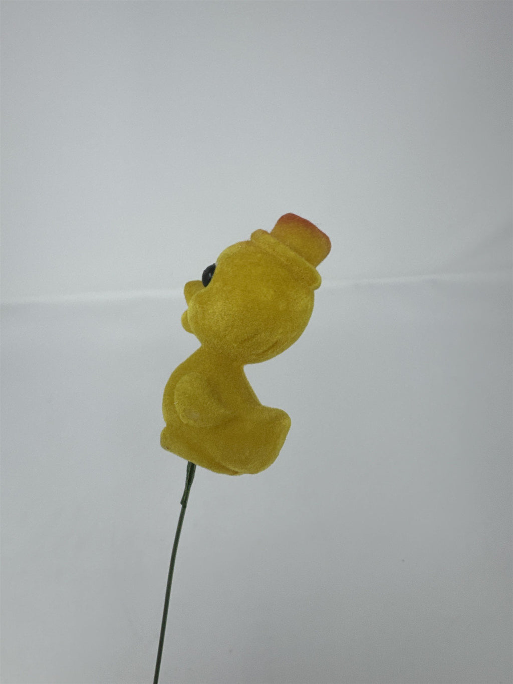 Vtg Easter Flocked Yellow Duckling Floral Pick Top Hat Figurine Duck Spray 14"