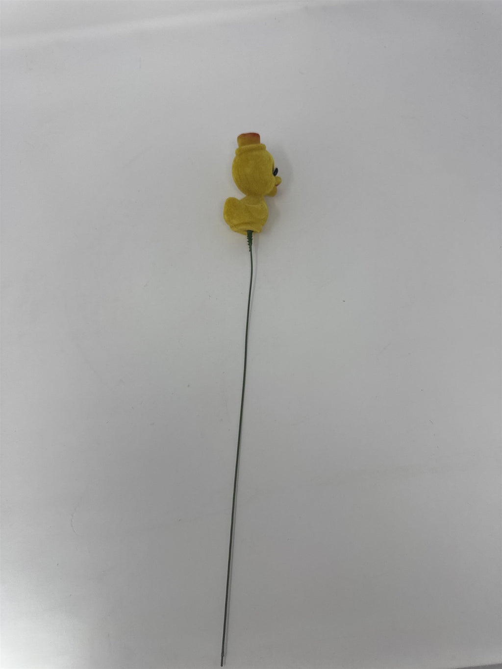 Vtg Easter Flocked Yellow Duckling Floral Pick Top Hat Figurine Duck Spray 14"