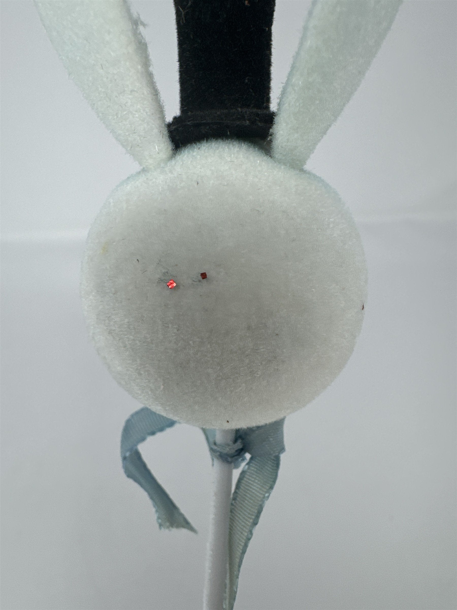 Vtg Easter Flocked Bunny Head Floral Pick Top Hat Blue Ribbon Felt Rabbit 11"