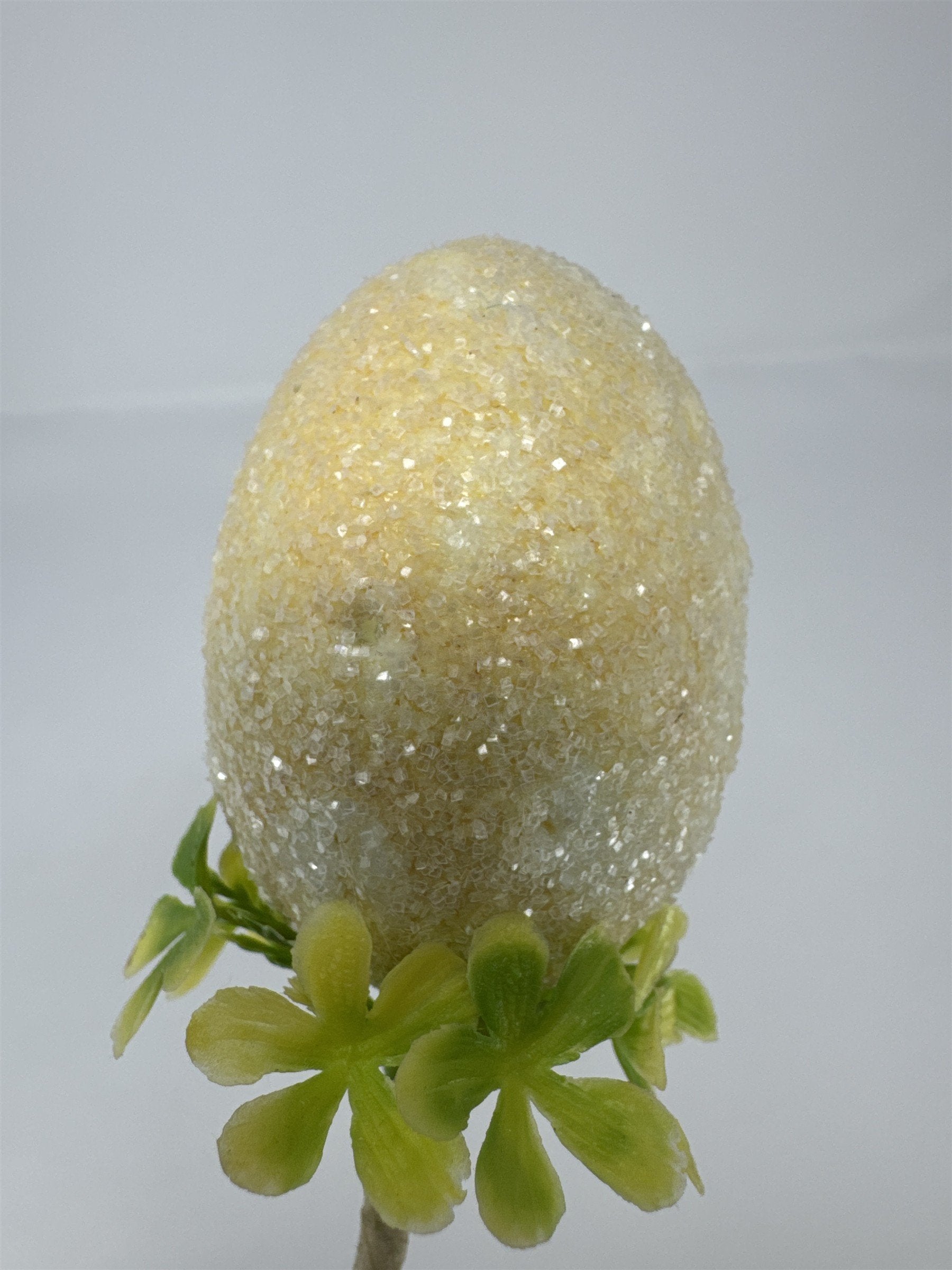 Vtg Easter Sugared Egg Diorama Floral Pick Flocked Chick Plastic Flower Spray 4"