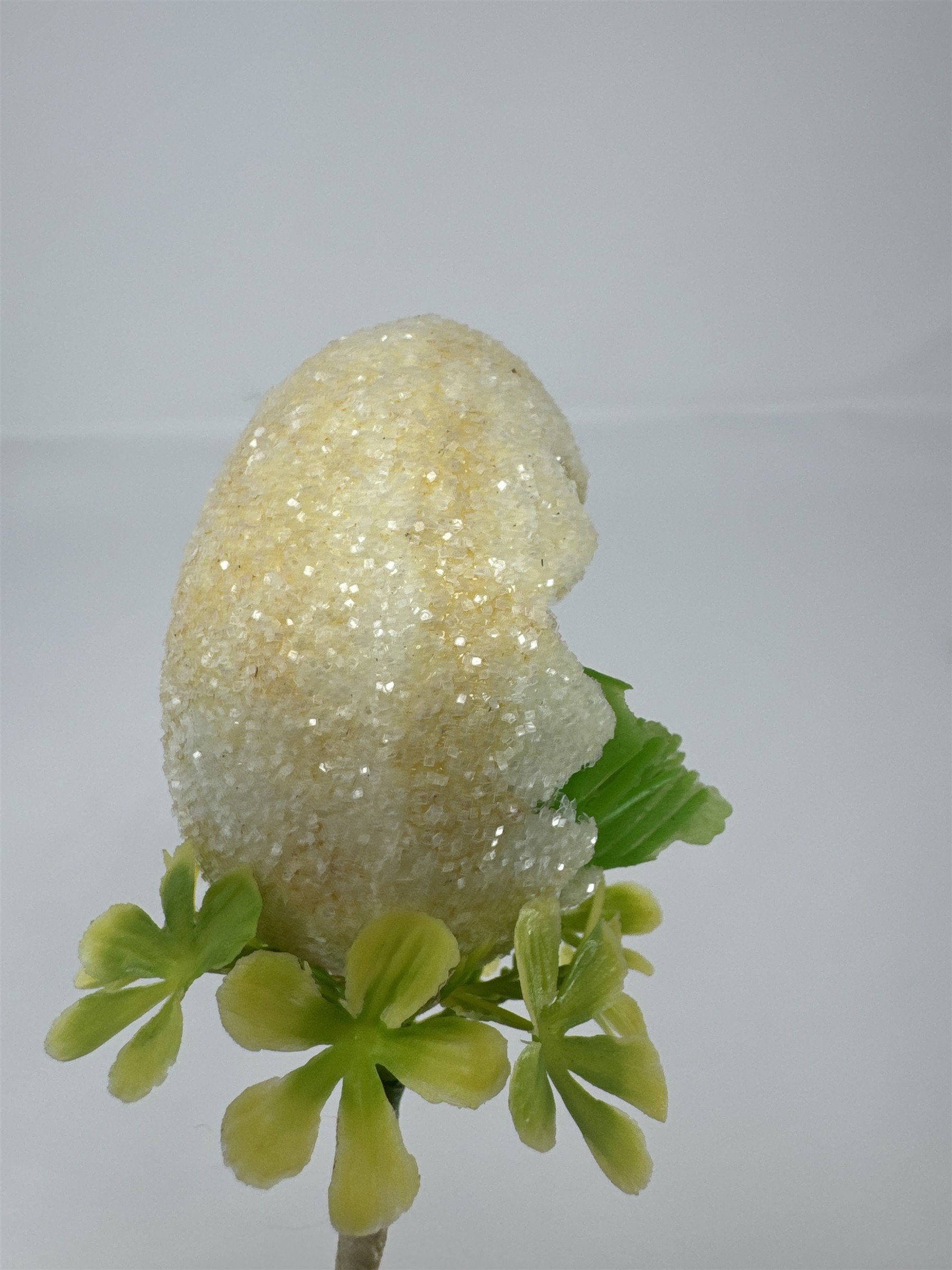 Vtg Easter Sugared Egg Diorama Floral Pick Flocked Chick Plastic Flower Spray 4"