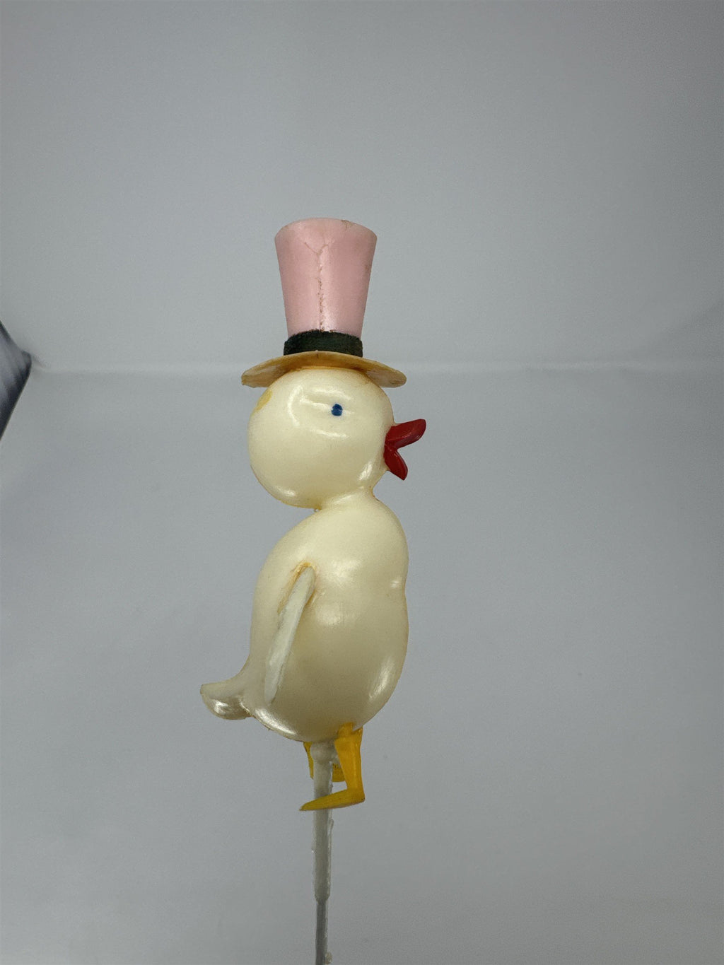 Vtg Easter Plastic Duck Floral Pick Pink Top Hat Duckling Figurine Spray 14"