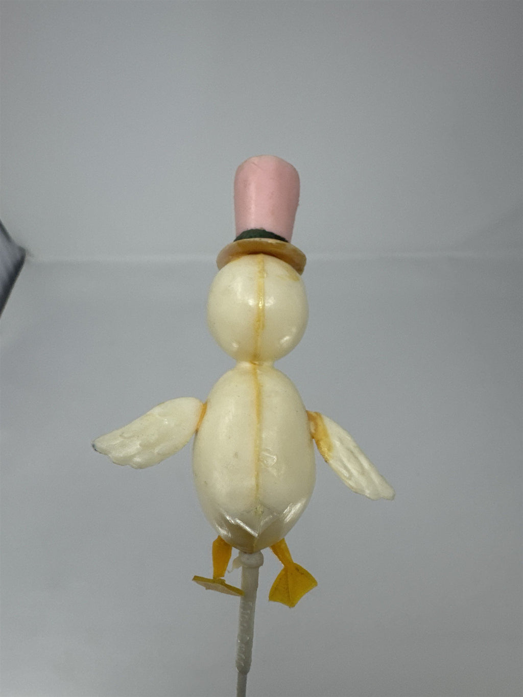Vtg Easter Plastic Duck Floral Pick Pink Top Hat Duckling Figurine Spray 14"