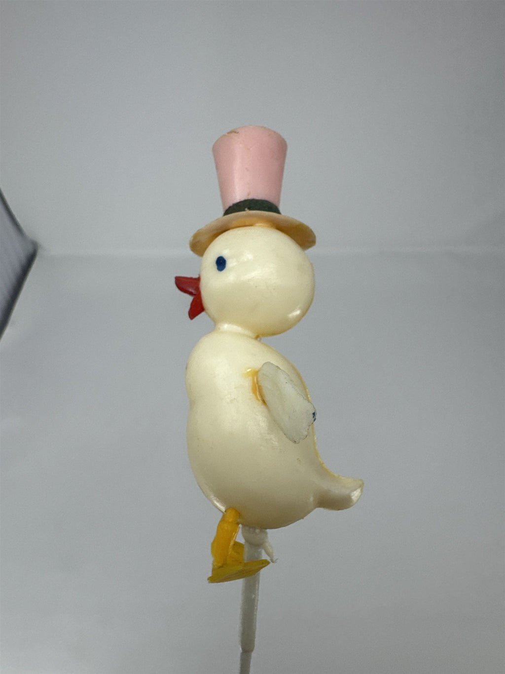 Vtg Easter Plastic Duck Floral Pick Pink Top Hat Duckling Figurine Spray 14"