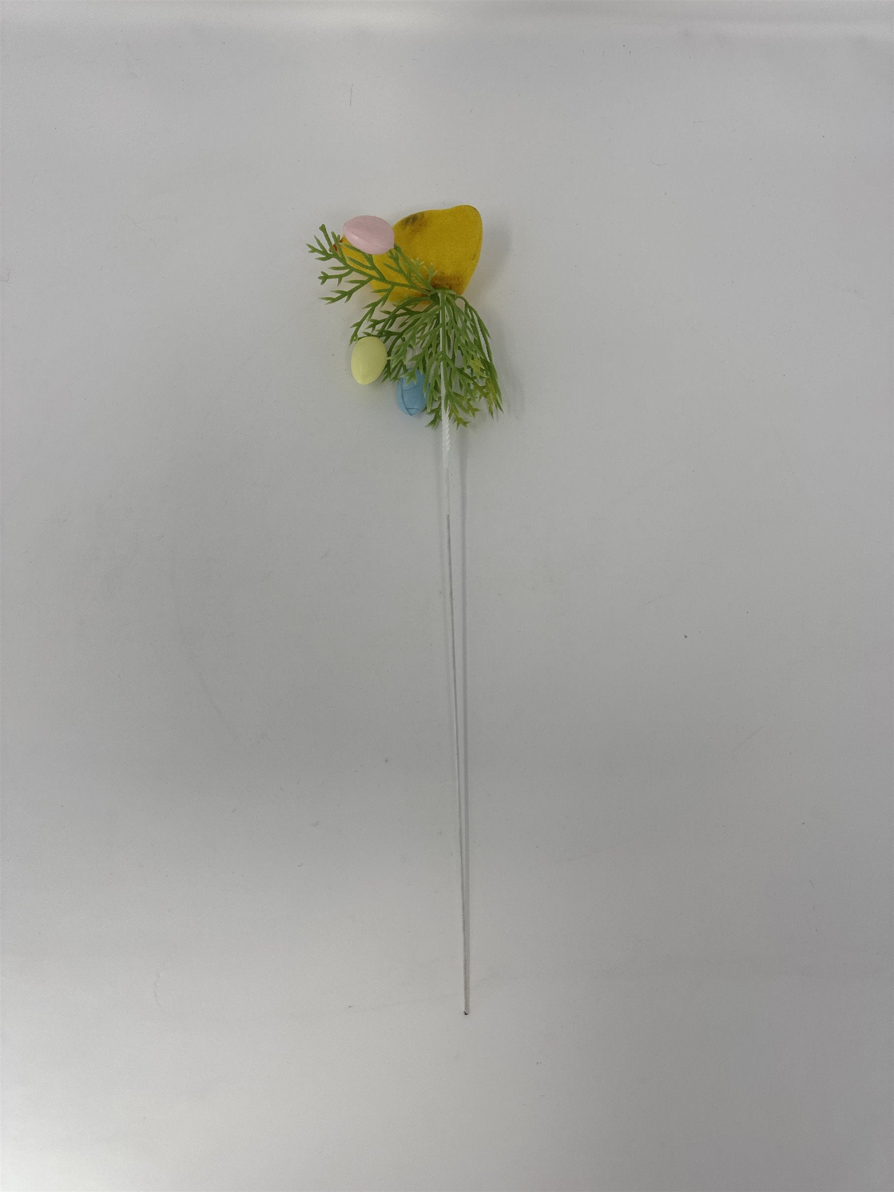 Vtg Easter Flocked Yellow Chick Floral Pick Greenery Spray Plastic Eggs 13"